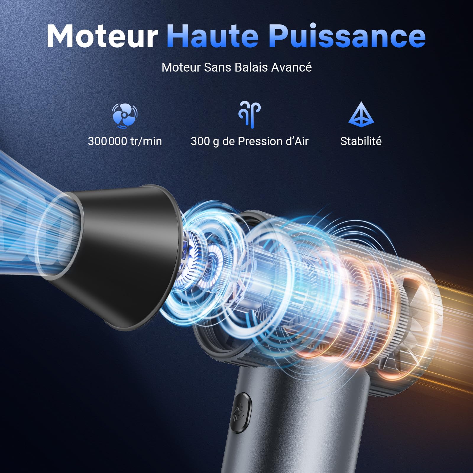 Solareye Souffleur Air Comprimé, 300000 TR/Min de Pulvérisation d’Air Comprimé avec Batterie 75000mAh, Soufflette Voiture, Bombe Air Sec pour Clavier, Électronique, Air Comprimé Nettoyage PC