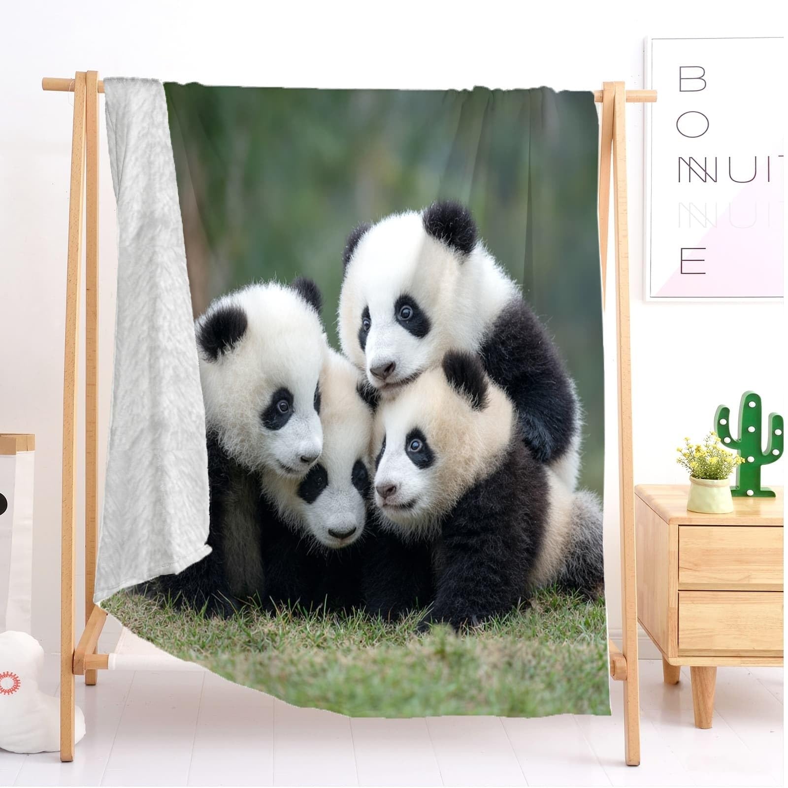 Plaid Polaire Flanelle 150x200 cm Gros Plan d'un Panda GéAnt Jeté de Canapé Sherpa Couverture • Couverture Douillette Vert Couverture pour Enfants • Douce et Chaude • Cadeau Plaids
