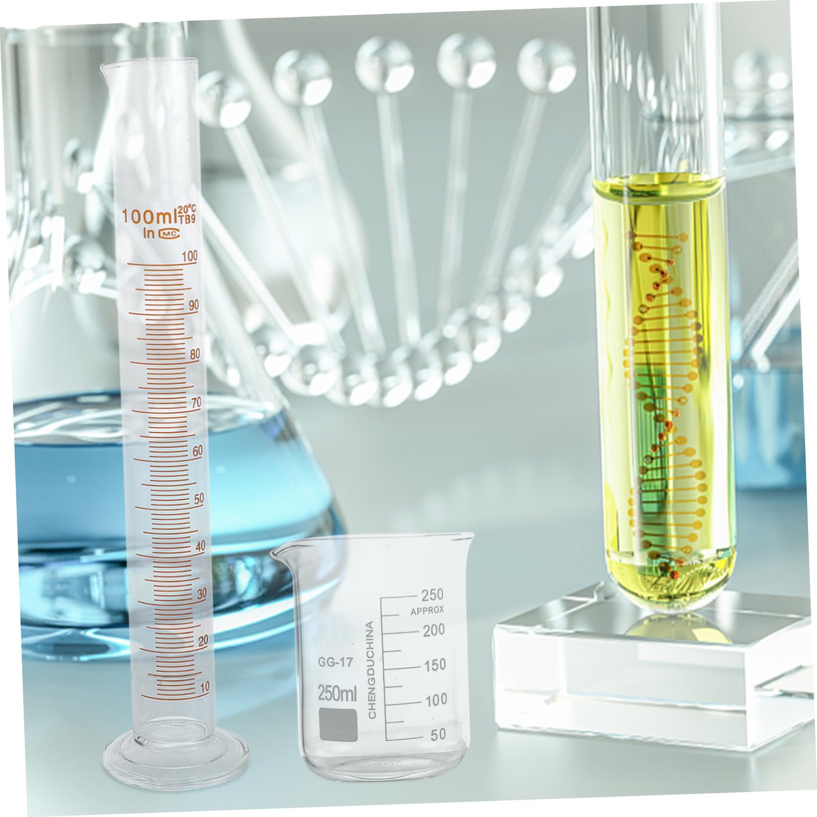 CRAFTHROU Set di 9 Pezzi di Vetro per Laboratorio Pallone Conico e Bicchiere Graduato da 50ml a 250ml Scala Facile da Leggere senza Perdite per Educazione e Cucina