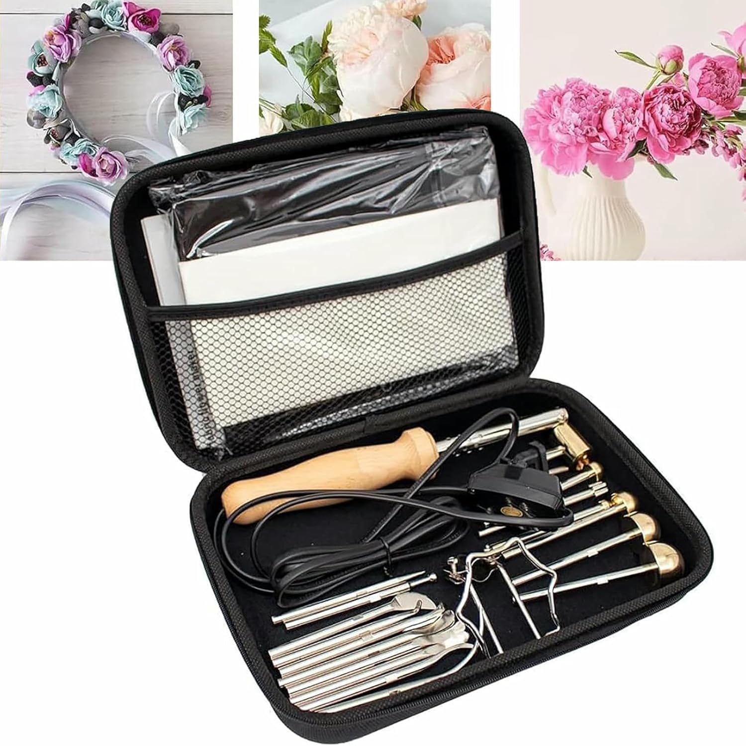 17 Heads Electric Fabric Flower Maker, Adjustable Temperature Artificial Flower Ironing Machine, Fabric Flowers Ironing Tool Set, Brass Material, for Fabric Flower, Fake Flower