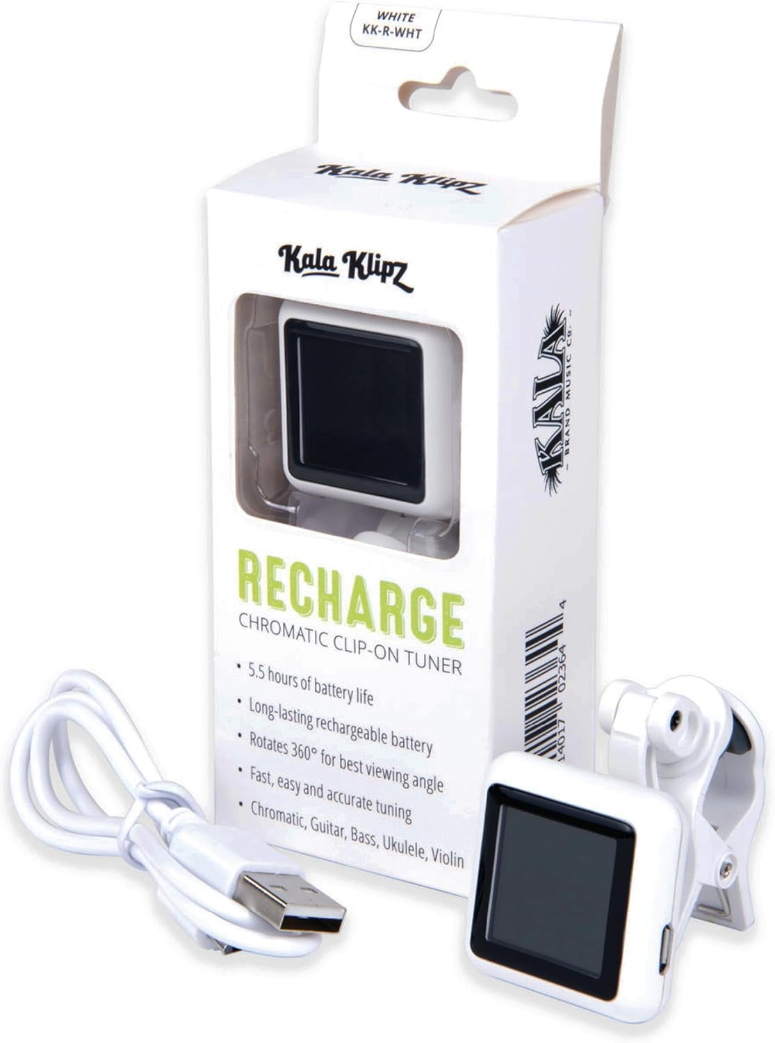 Kala Klipz Rechargeable Chromatic Clip-On Tuner for Guitar, Bass, Violin, and Ukulele, Long Battery Life, Fast and Accurate Tuning