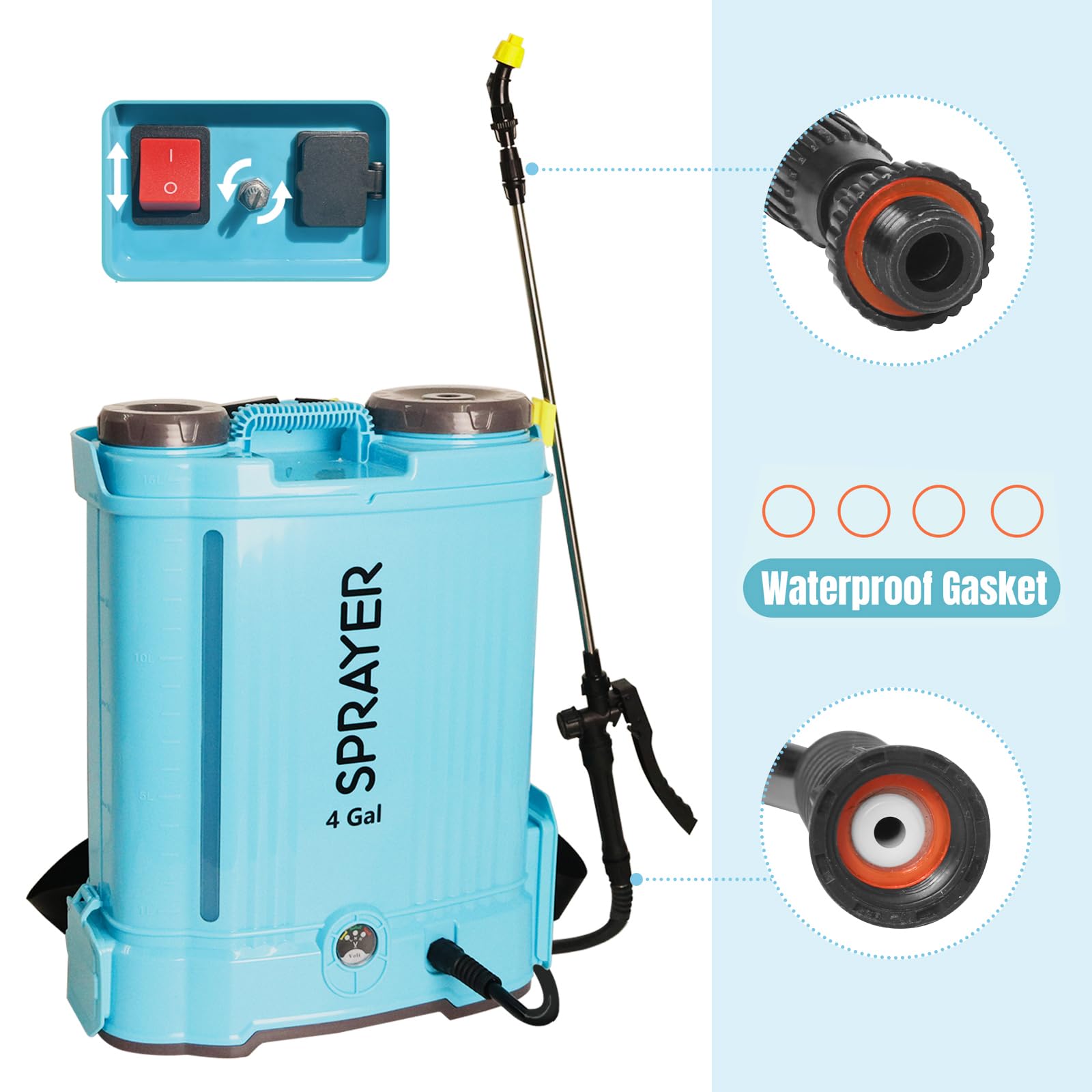 Pulverizador Eléctrico a Batería 16L - Fumigador de Mochila 12V con Presión Regulable Mochila Pulverizadora para Jardín y Agricultura