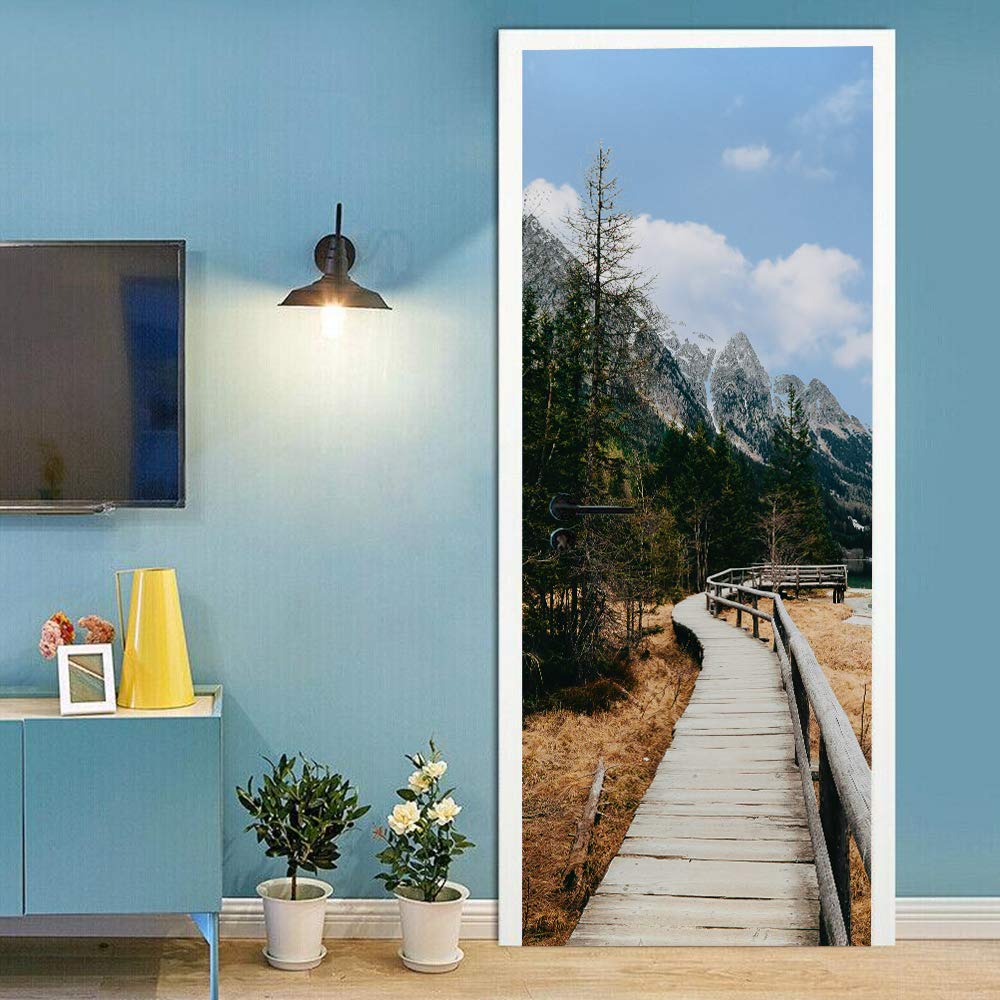 Sticker de porte trompe l'oeil imperméable et lavable pour décoration d'escaliers 90x200