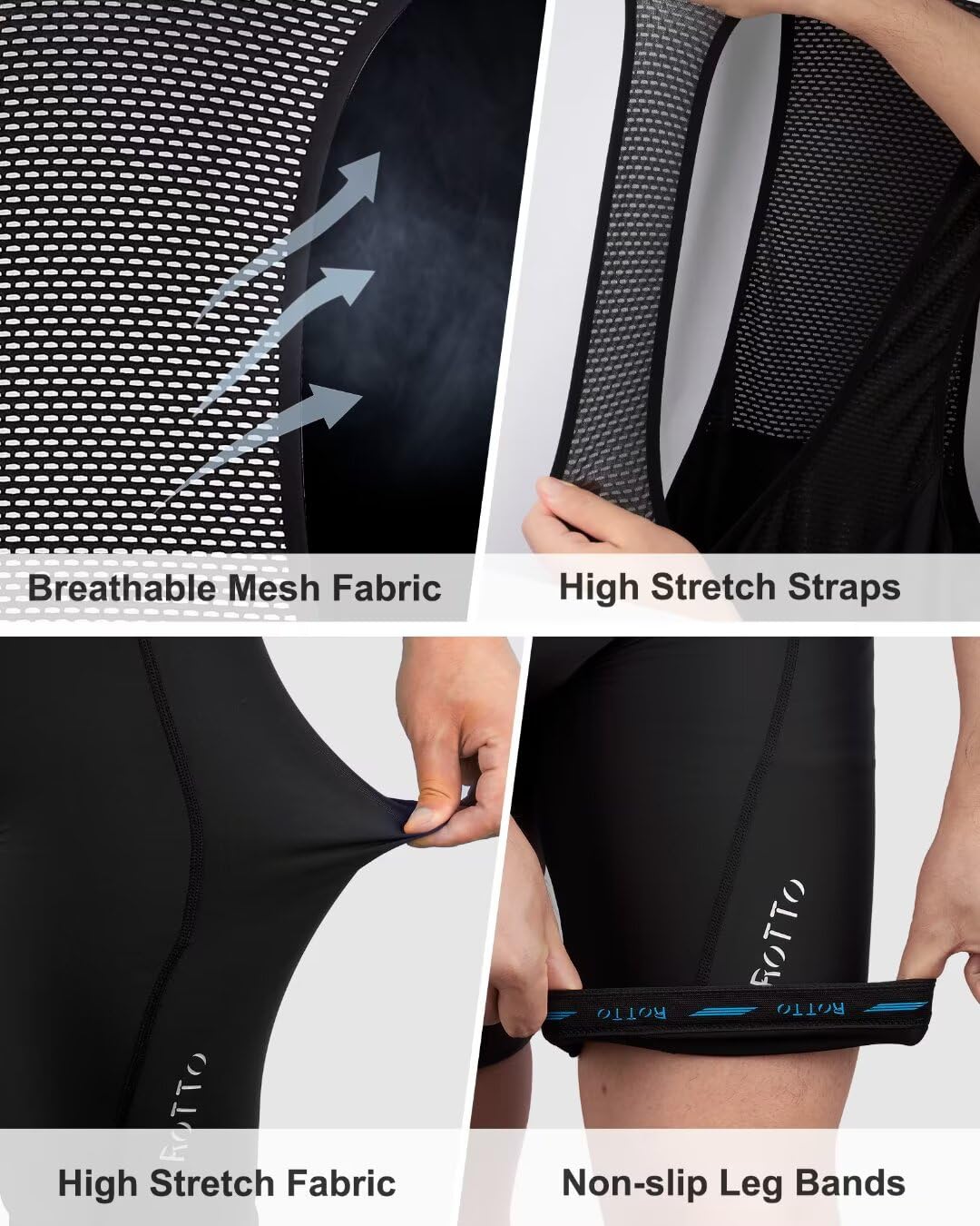 ROTTO Cuissard à Bretelles de Cyclisme pour Hommes, rembourré avec de l'éponge et du Gel pour Le vélo de Route et Le vélo de Montagne
