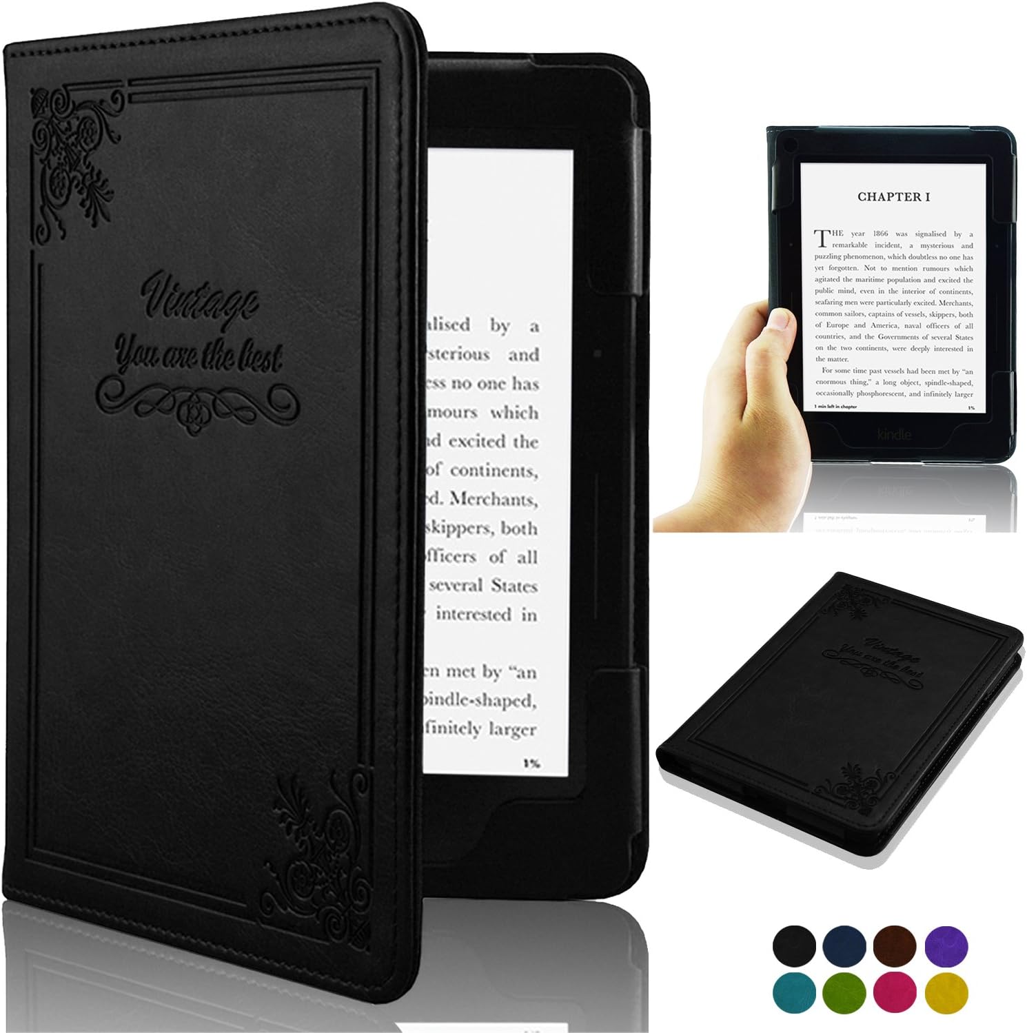 ACdream Kindle Voyage [Vintage] Case, Folio Premium PU Leather Book Style Case Cover for Kindle Voyage (2014 Version) with Auto Wake Sleep Feature, Vintage Black