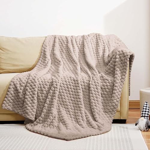 Miniatura 3 de Excervent Manta de franela de forro polar (50 x 70 pulgadas) hexagonal jacquard manta decorativa mullida para el hogar, campamento y viajes, súper