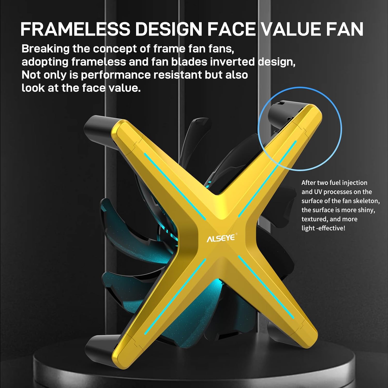ALSEYE X12 Case Fan ARGB PWM Computer Air Cooling Fan - High Performance Silent Operation 120mm RGB CPU Cooling (Yellow, Reverse Blade)