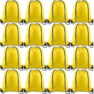 KUUQA 12 Pcs Drawstring Backpack Bags Bulk Yellow Drawstring Bag Foldable Gym Bag Sports Cinch Sack String Backpack Storage Bags for Women Men Shopping Gym Travel Sports