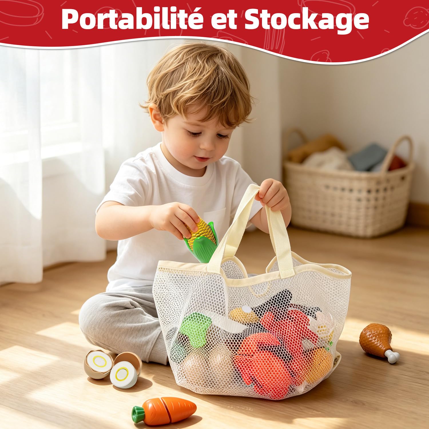 Lehoo Castle Accessoire Cuisine Enfant, Dinette 3 Ans, Ustensiles et Fruits et Légumes, Jouet Alimentaire Montessori 3+Ans, Cadeau Parfait pour Noël et Fête