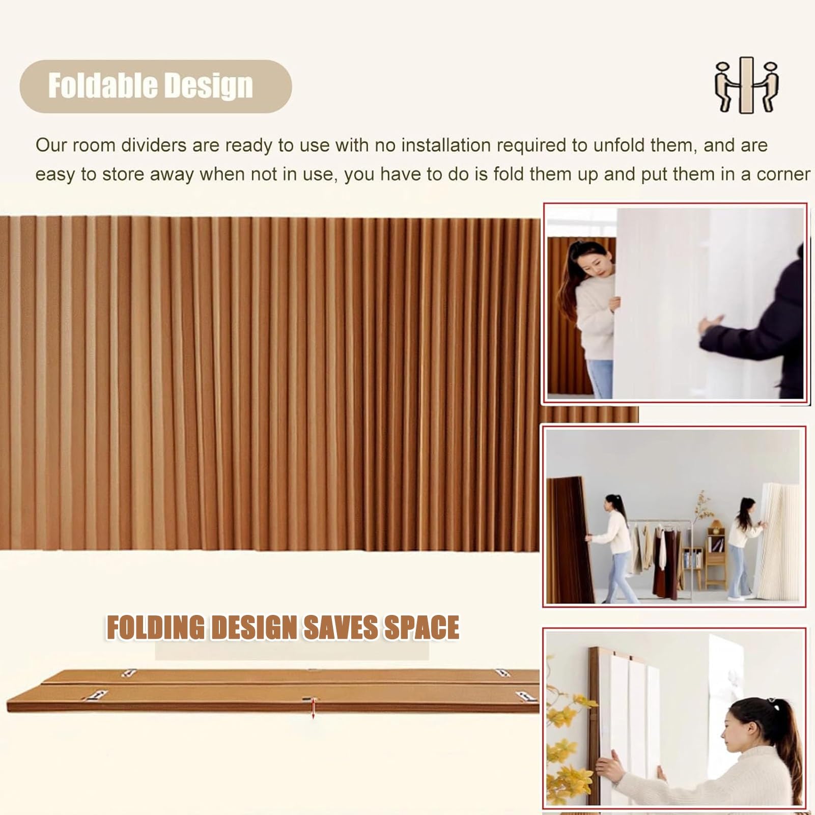 Biombo Divisor de Habitación Modern Foldable Paper Room Dividers, Office Living Room, Clothing Store Decoration, Privacy Partition Wall, Flexible and Retractable Screen(Brown,3x1.6m/9.8x5.24FT)