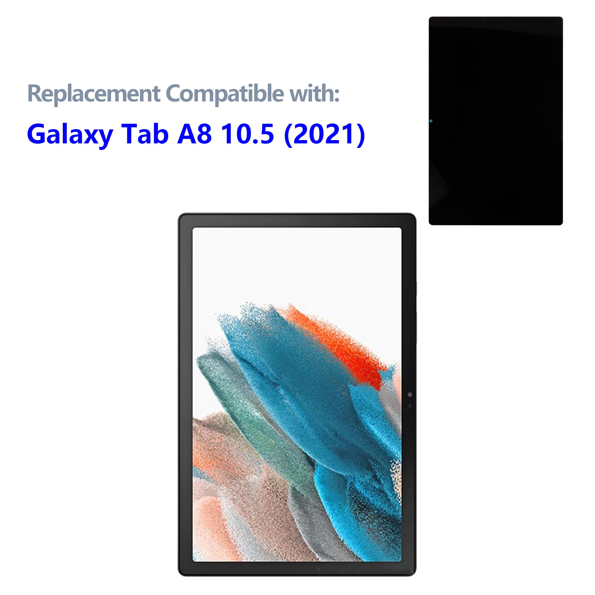 Pantalla LCD de repuesto de 10,5 pulgadas para Galaxy Tab A8 2021 SM-X200, SM-X205 pantalla LCD pantalla táctil Digital Assembly con kit de herramientas de reparación actualizado-negro