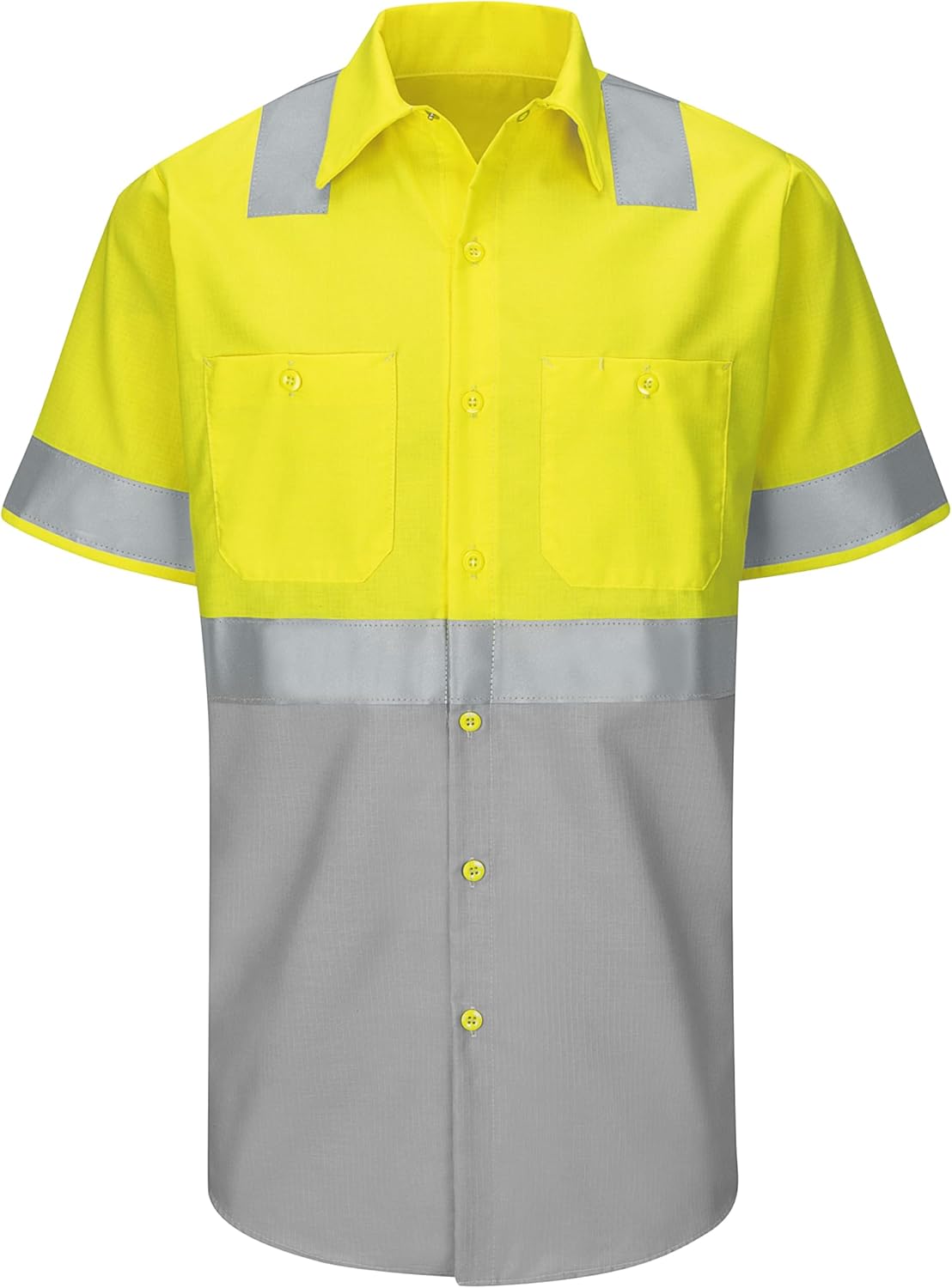 Red Kap Men's Standard Hi-Visibility Short Sleeve Color Block Ripstop Work Shirt-Type R, Class 2