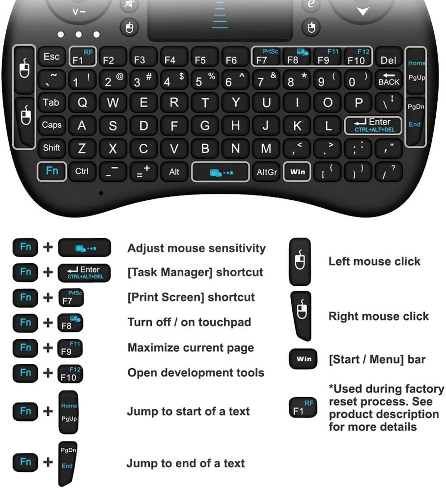 Rii i8 (10038-ID) Mini 2.4GHz Wireless Touchpad Keyboard with Mouse, Black