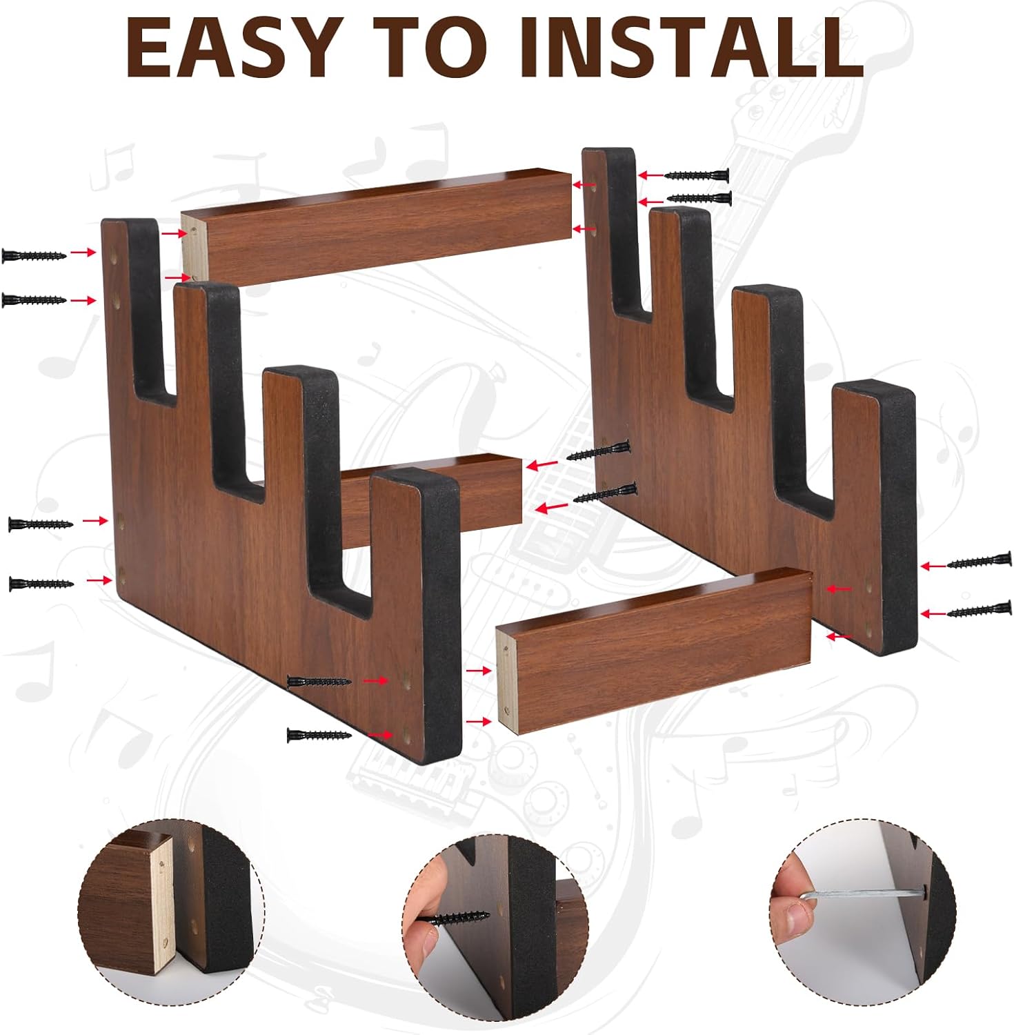 3 Holders Wooden Guitar Stand,Freestanding Multiple Guitar Rack for Home,Space-Saving Floor Guitar Rack