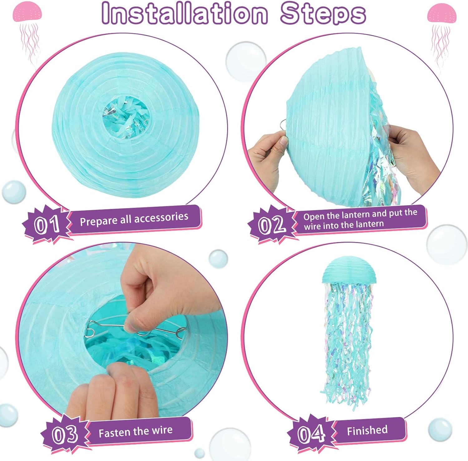 Baquler Set of 12 Jellyfish Paper Lanterns Jellyfish Lanterns Hanging Decoration for Mermaid Sea Ocean Birthday Party Decorations (Multi Colors)