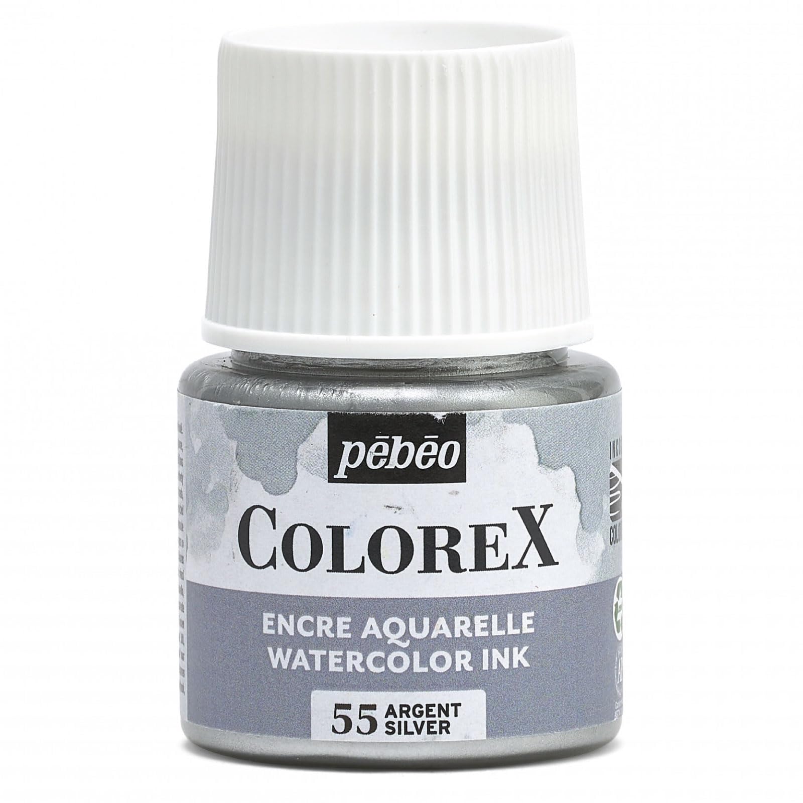 Pébéo - Colorex 45 ml Silver Ink – Colorex Watercolour Ink Pébéo – Silver Ink Velvety Rendering – Multi-Tool Drawing Ink for All Media – 45 ml – Silver