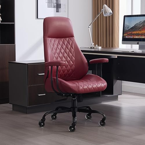 Silla de escritorio de oficina en casa, silla ergonómica de cuero con respaldo alto, soporte lumbar, altura ajustable y reclinable, silla de oficina