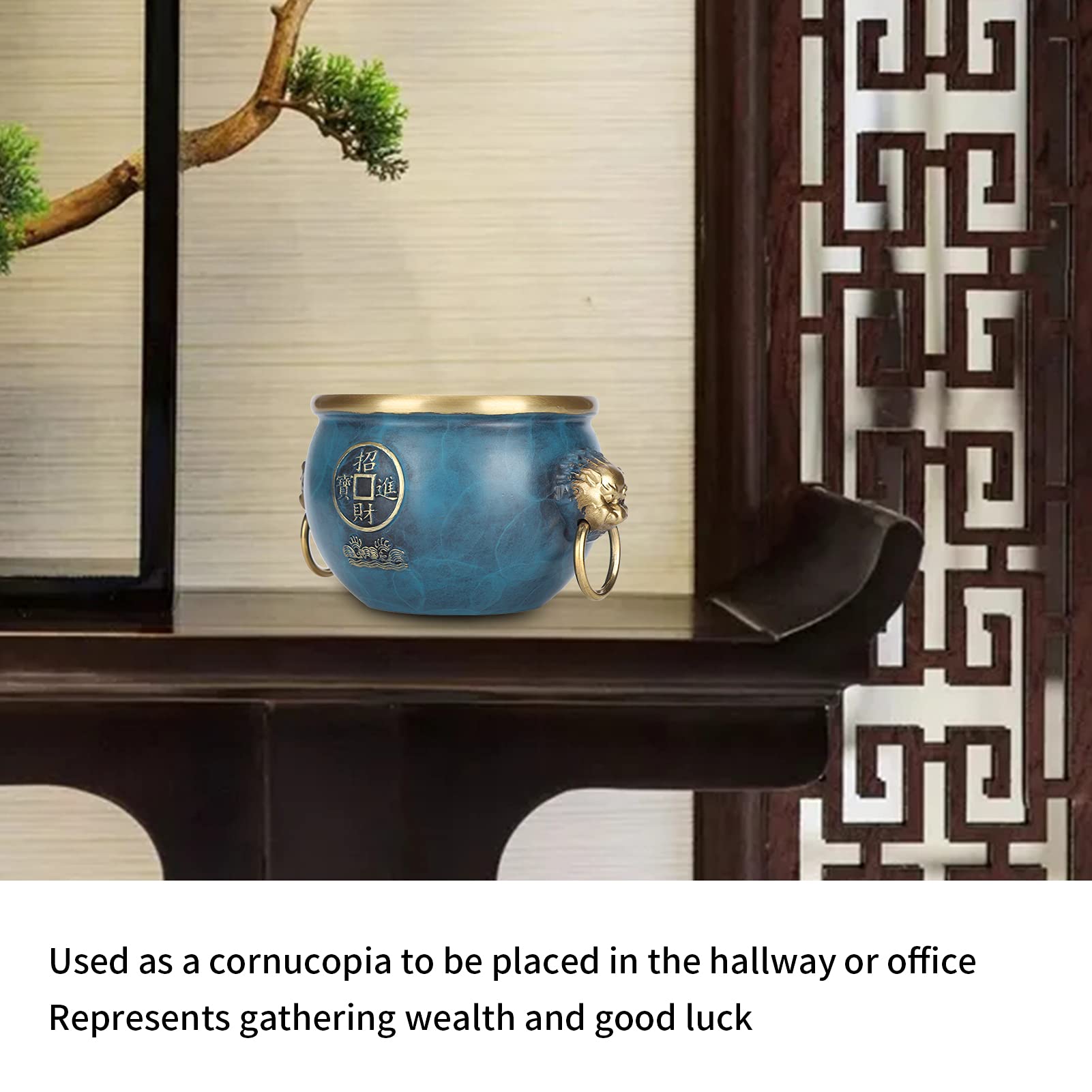 Quemador de Incienso, Latón Adorno Auspicioso Palacio Museo Cilindro para Oficina Salón de Té Riqueza Buen Tazón de la Suerte Artesanía Decoraciones de Oficina en el Hogar