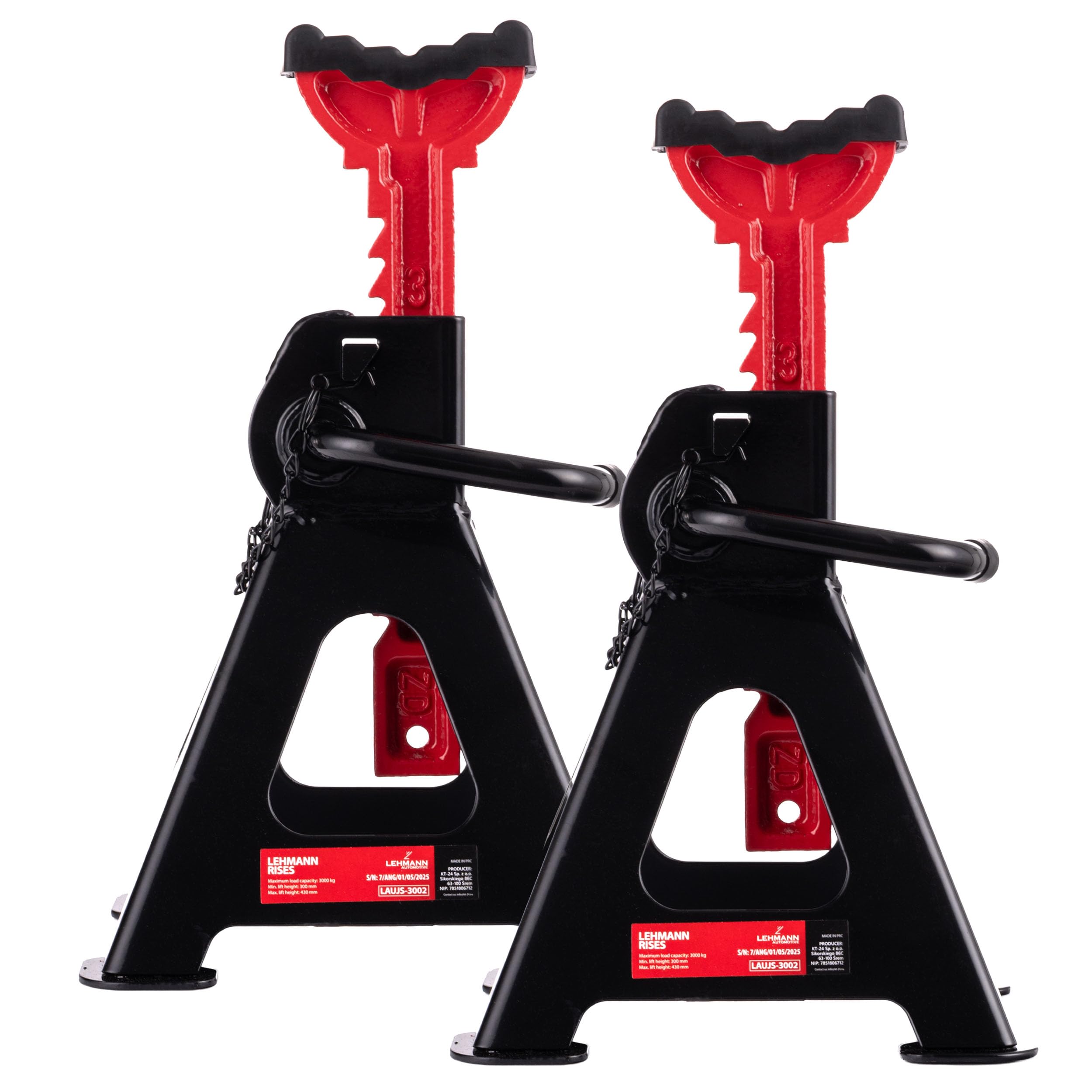 Lehmann 2 x Chandelles Voiture 3T - Hauteur Réglable de 300 à 430 mm - avec Patin en Caoutchouc - Double Système de Sécurité - pour Voitures, SUV et Camionnettes jusqu'à 3000 kg - Stables