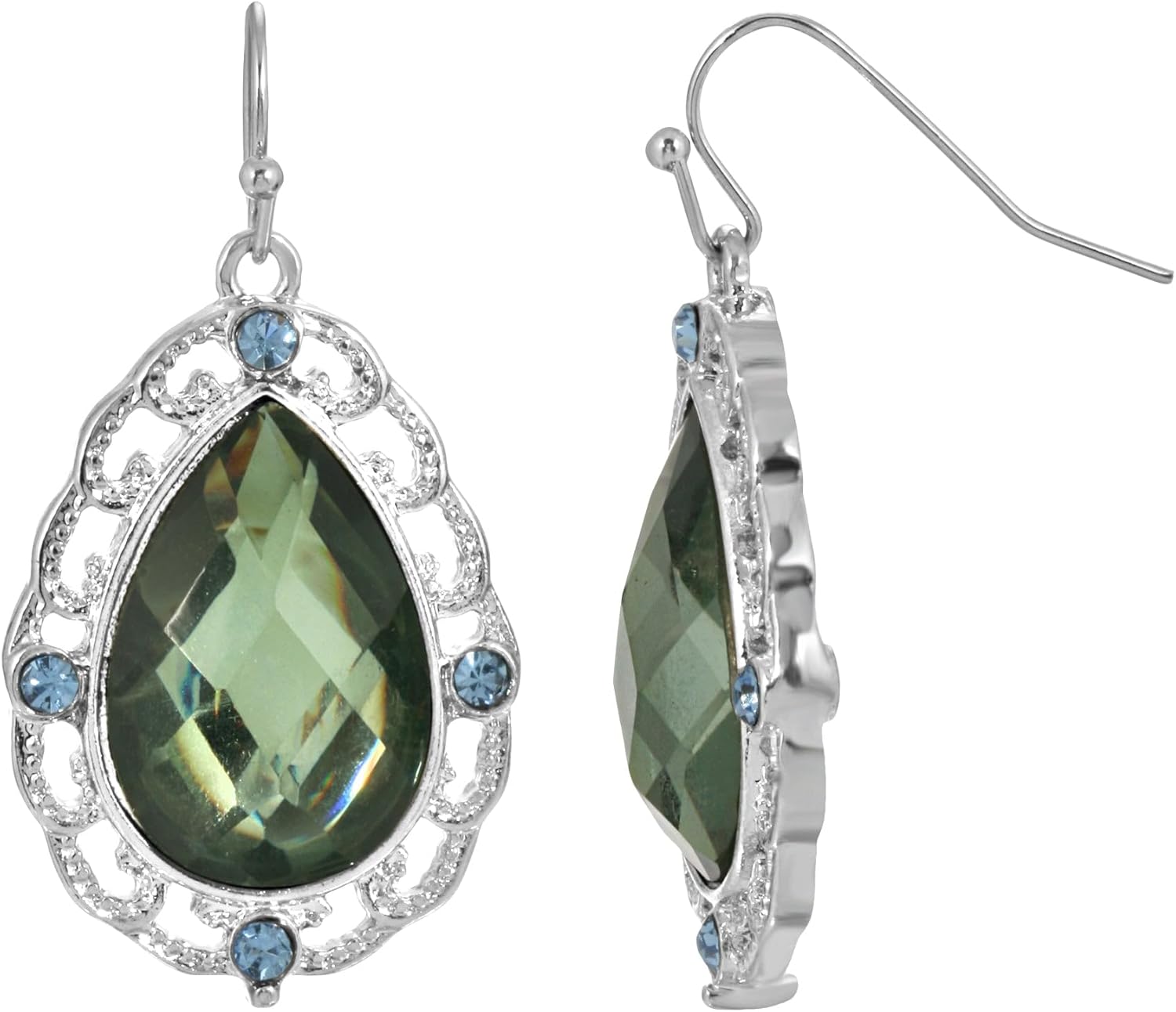 1928 Jewelry "Jeweltone Greens" Green Large Pear Drop Earrings