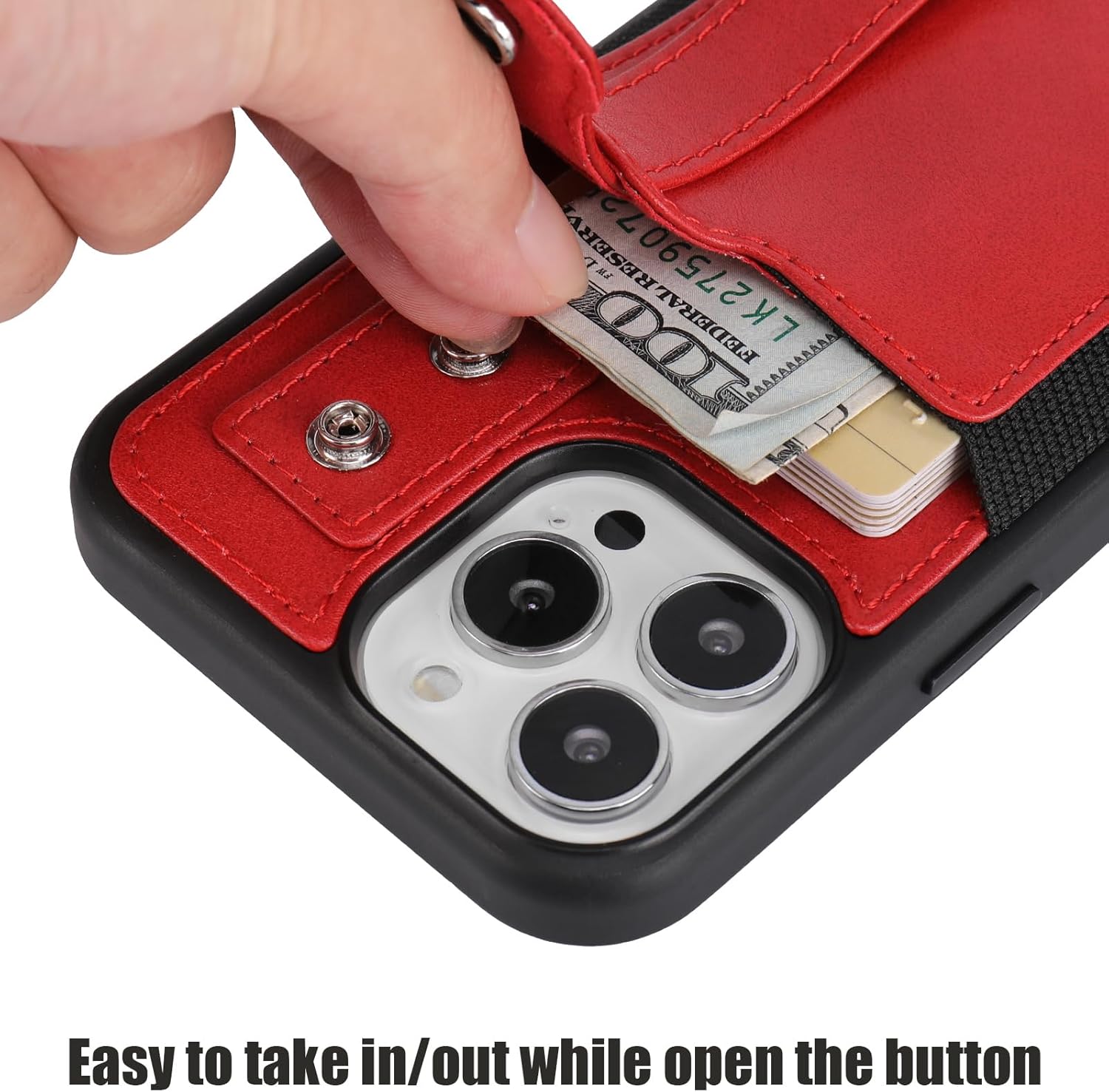TOOVREN Phone Cover for iPhone 15 Pro Wallet Case with Card Holder Stand Neck Strap PU Leather Cover Fits iPhone 15 Pro Case with Wallet Lanyard Kickstand Detachable for Women Men 6.1 inch Red