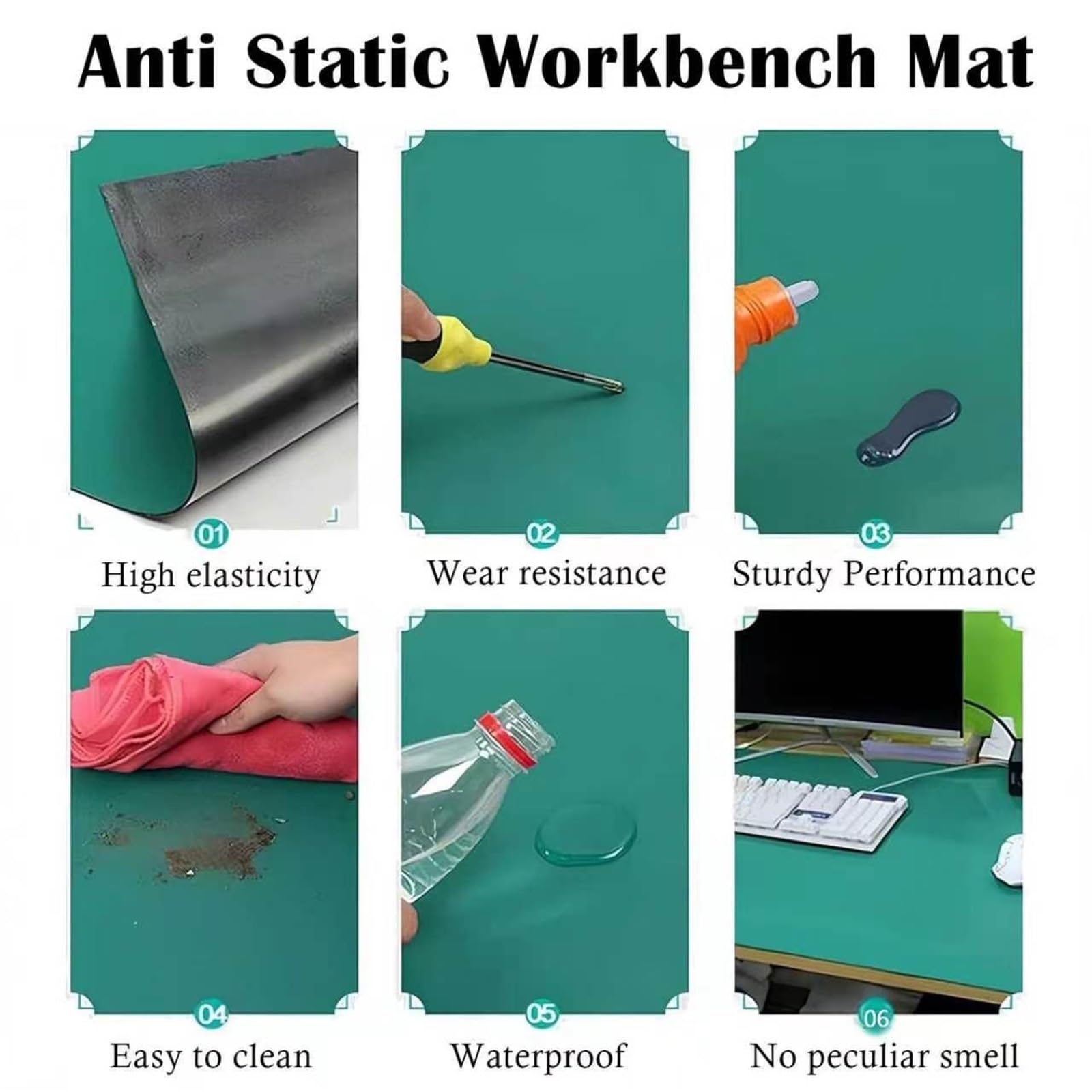 Rollos alfombrilla antiestática 0,2 0,6 0,8 1,2 Alfombrilla Antiestática ESD De 5 M De Longitud, Escritorio Antiestáticas Resistentes Para Reparación De Soldadura De | T 5 mm,W 1m x L 1m