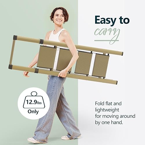 Miniatura 4 de WOA WOA Escalera de 4 escalones para techo de 10 pies de alto, escalera plegable ligera con pedales anchos antideslizantes, taburete con barandilla
