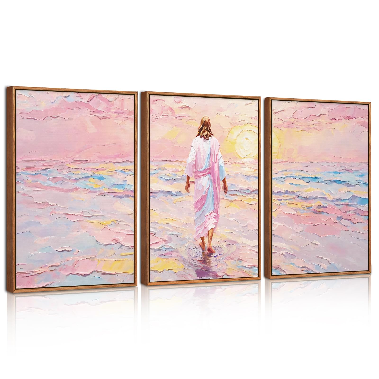 ANHUIB Set of 3 Jesus Framed Canvas Wall Art Set Christian Wall Paintings Bible Story Artwork Prints Christian Framed Artwork Religious Art Prints Wall Decor for Living Room Bedroom Hallway 30x40cm — image 1