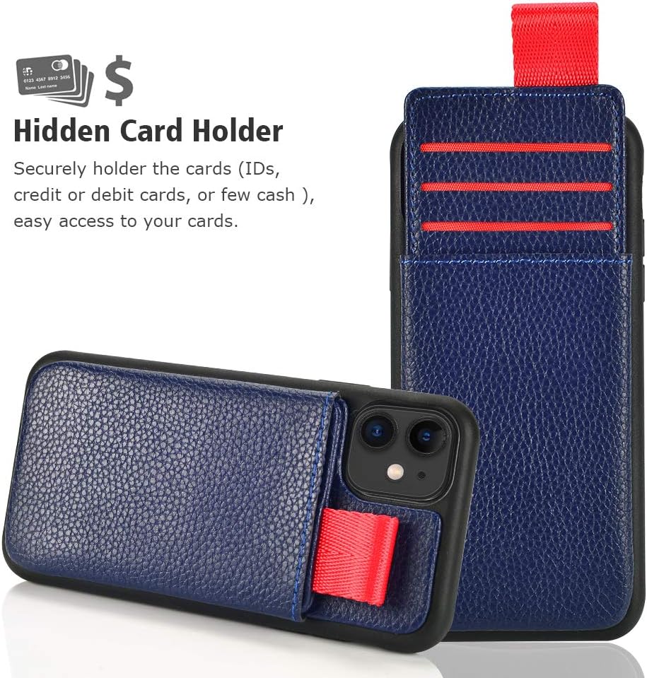 iPhone 11 Wallet Case, LAMEEKU 11 Case Wallet Shockproof Protective Case iPhone 11 Card Holder Case with Credit Card Slot Holder Money Pocket Leather Case for Apple iPhone 11 6.1" (2019) - Mazarine