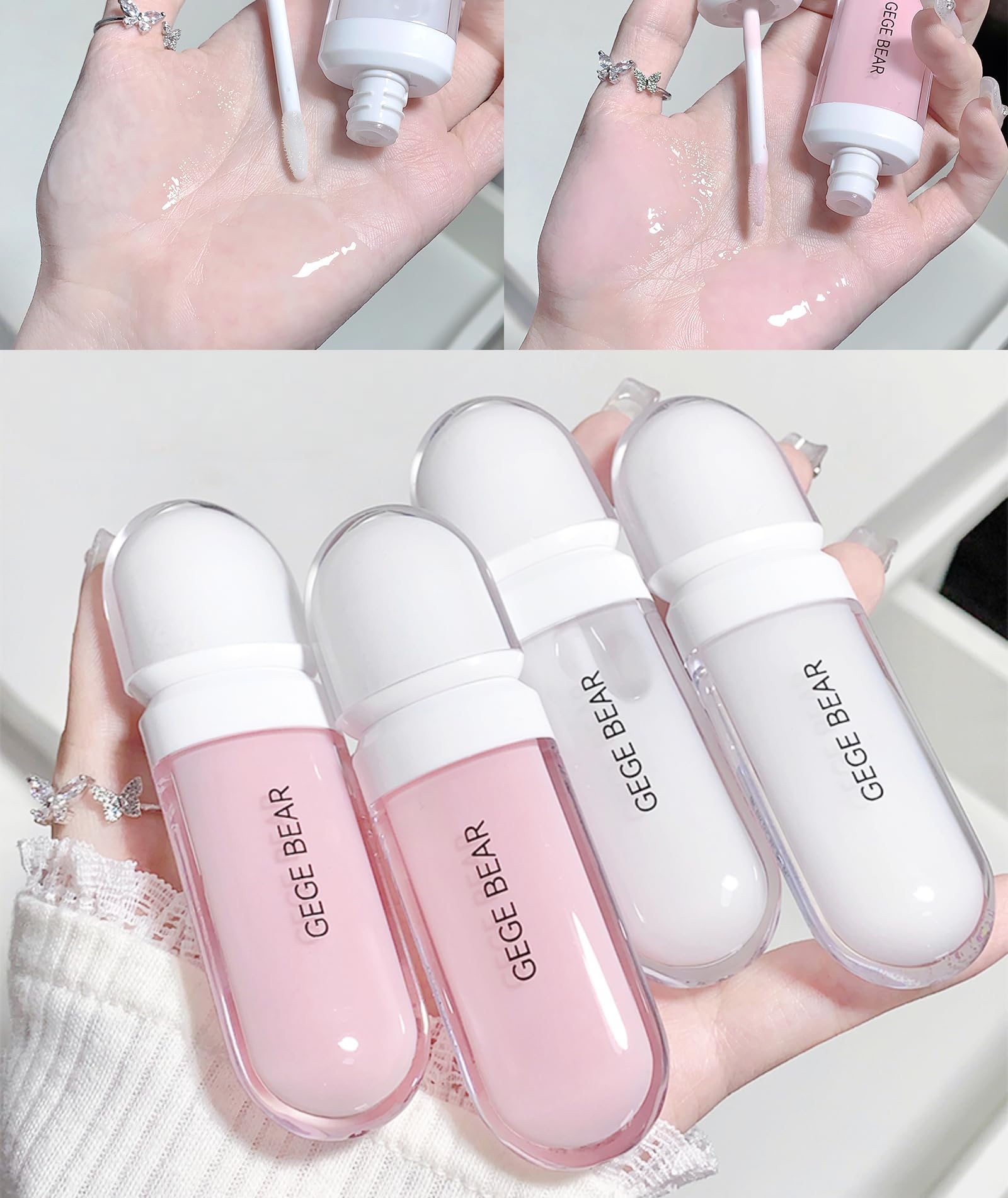 Gege Bear Clear and Moisturizing Lip Gloss - Hydrating Non-Sticky Lip Gloss for Soft & Plump Lips | High-Shine Transparent Gloss with Nourishing Formula | Lightweight Long-Lasting Lip oil & Lip Enhancer | Glossy Lip Tint for Women & Girls | Korean Beauty Lip Care for Smooth & Radiant Lips (#2 Milky, 6.5g)