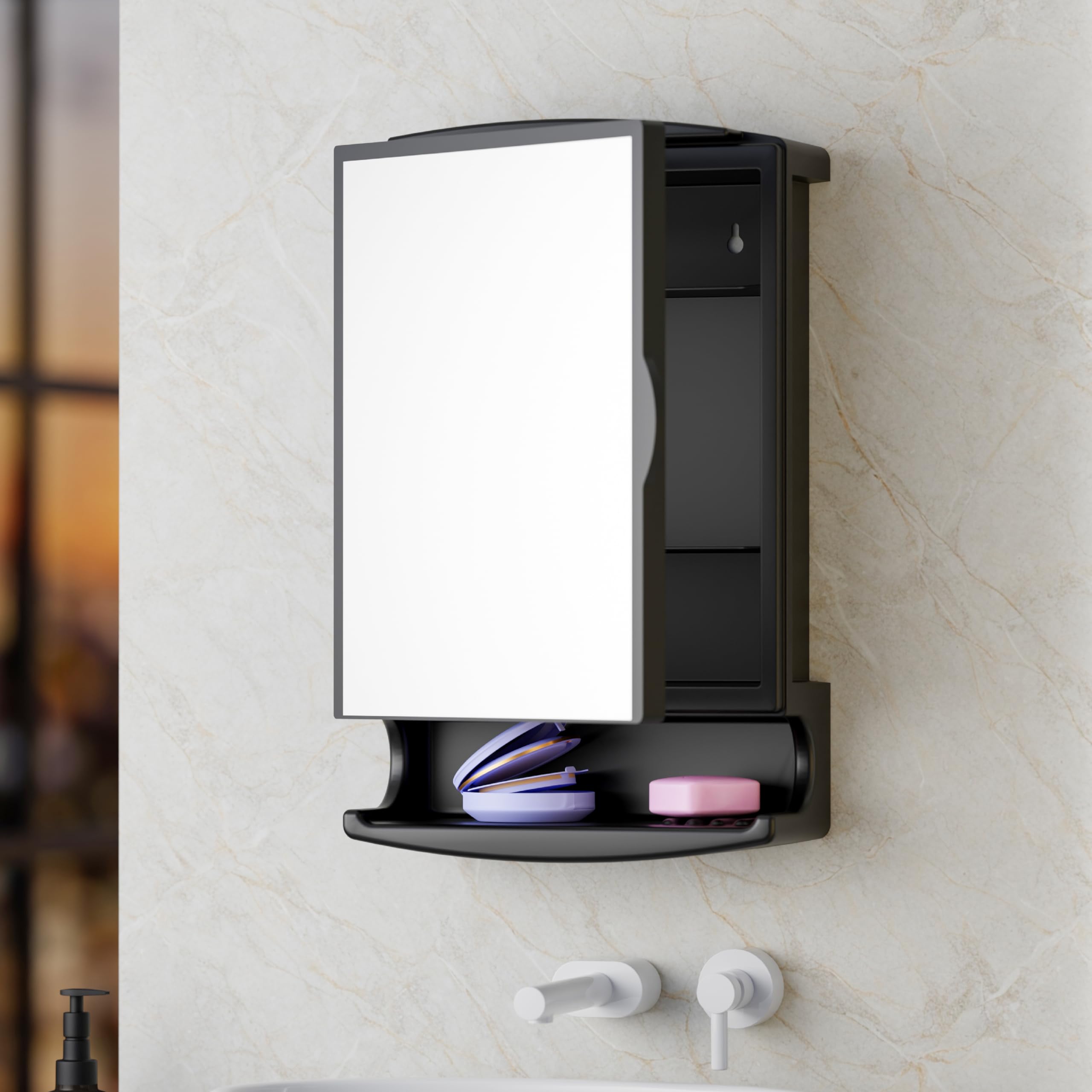 iSTAR Bathroom Cabinet with Mirror | Multipurpose Storage Cabinet with Mirror | Modern Wall Mounted Accessories Organizer for Bathroom, Kitchen and Home (Black)-picture-19