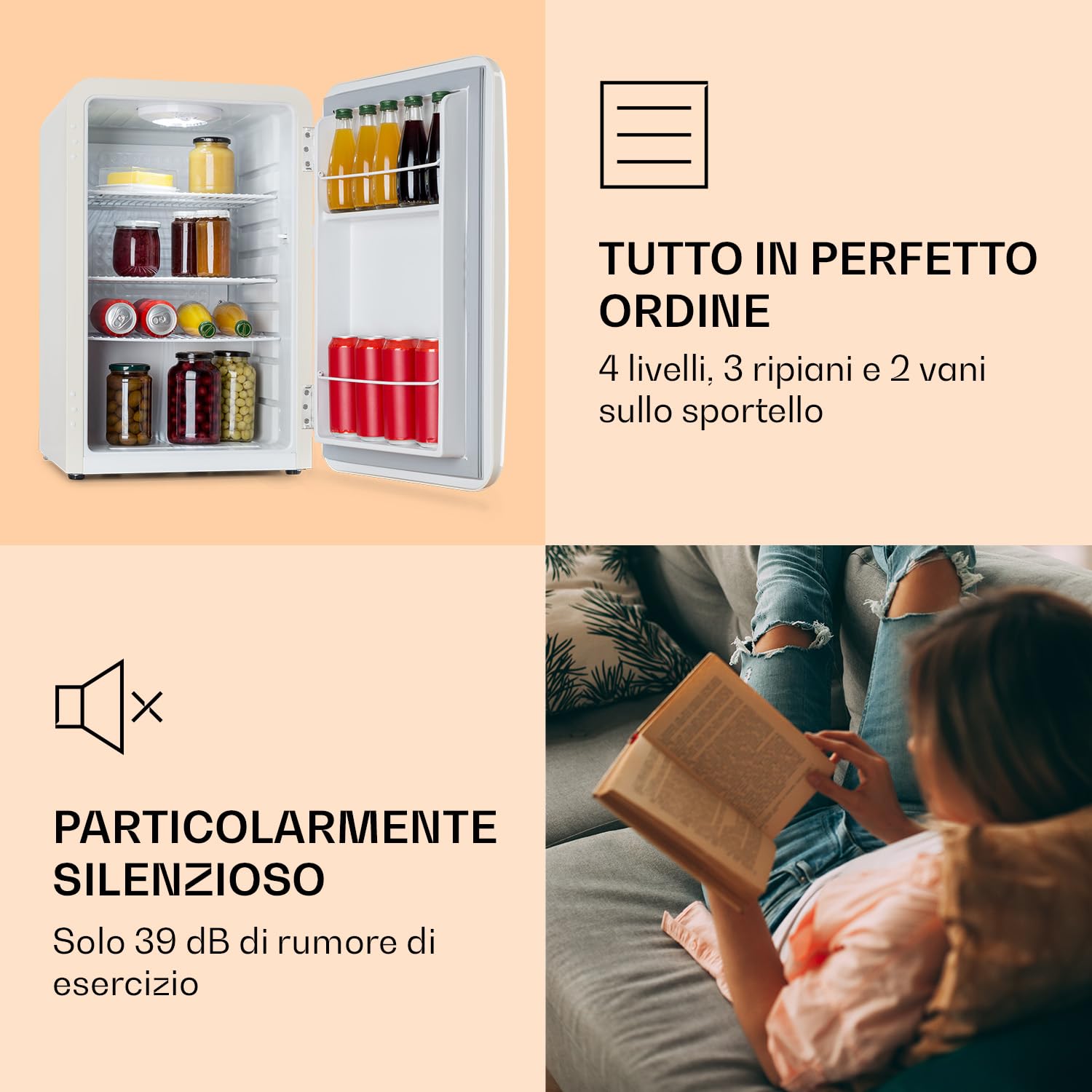 Klarstein Audrey Mini - piccolo frigorifero, mini bar compatto, a libera installazione, raffreddamento a compressione, capacità di 70 litri, 0-10 °C, bianco