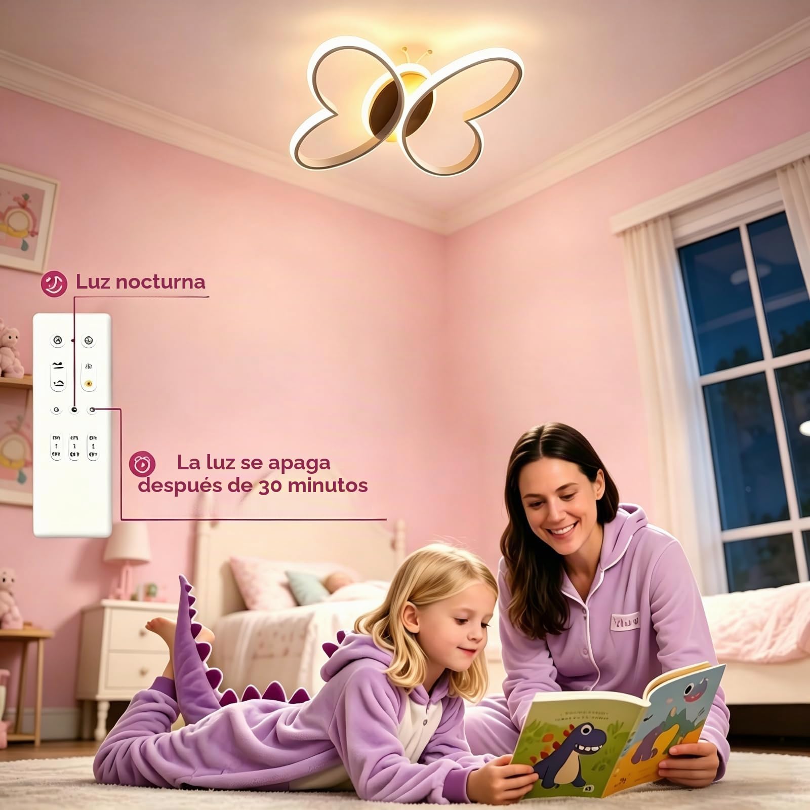 Lampara Infantil Techo, LED Lámpara de Techo Habitación Infantil con Mando a Distancia con Función de luz Nocturna, Plafon Led de Butterfly (Blanco, 38CM)