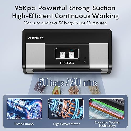 Miniatura 6 de Sellador al vacío totalmente automático, potente máquina selladora al vacío de alimentos de 95 Kpa, detección automática de seco y húmedo  Cortador