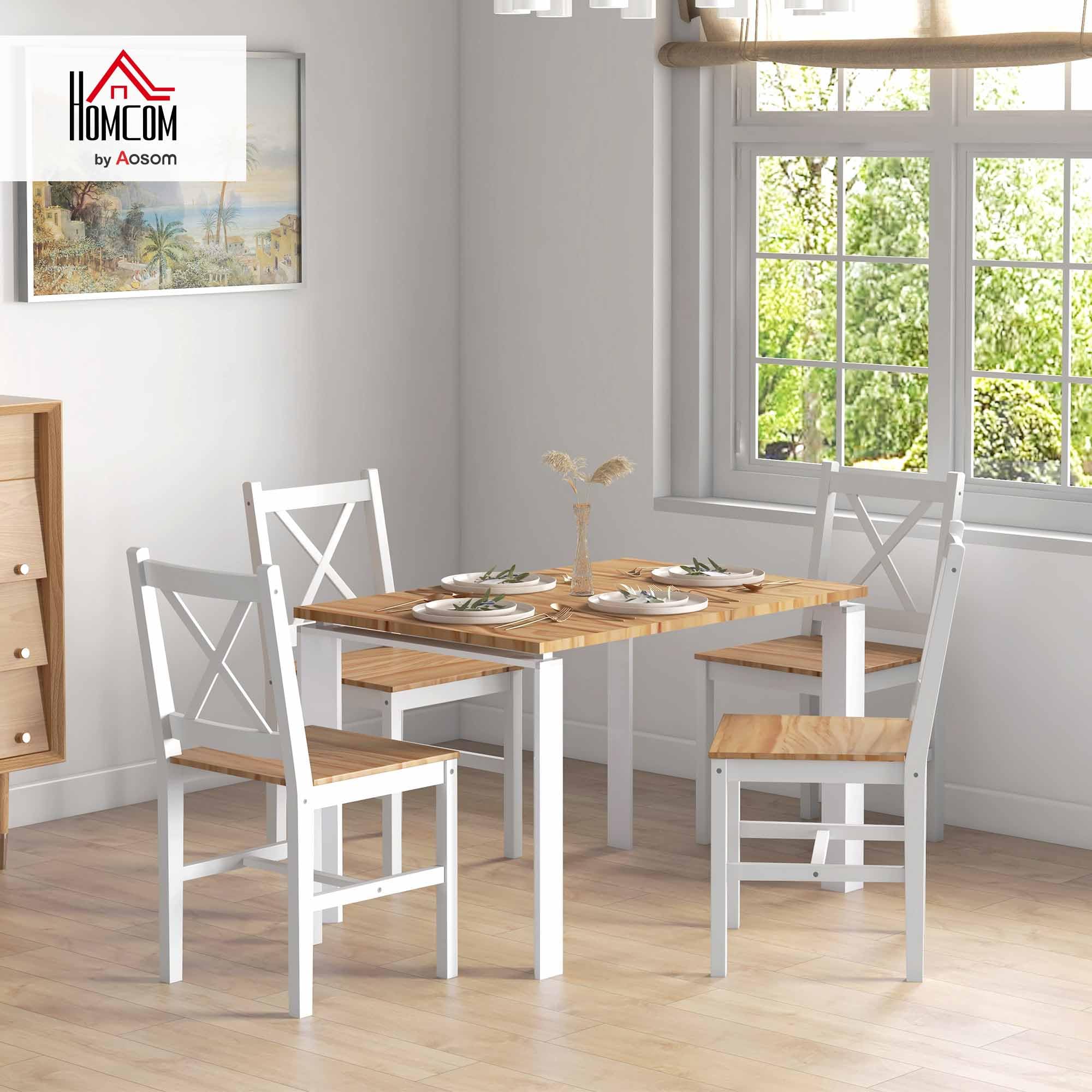 HOMCOM Set 4 Sedie Schienale Croce 41x46.5x86 cm Bianco e color Rovere