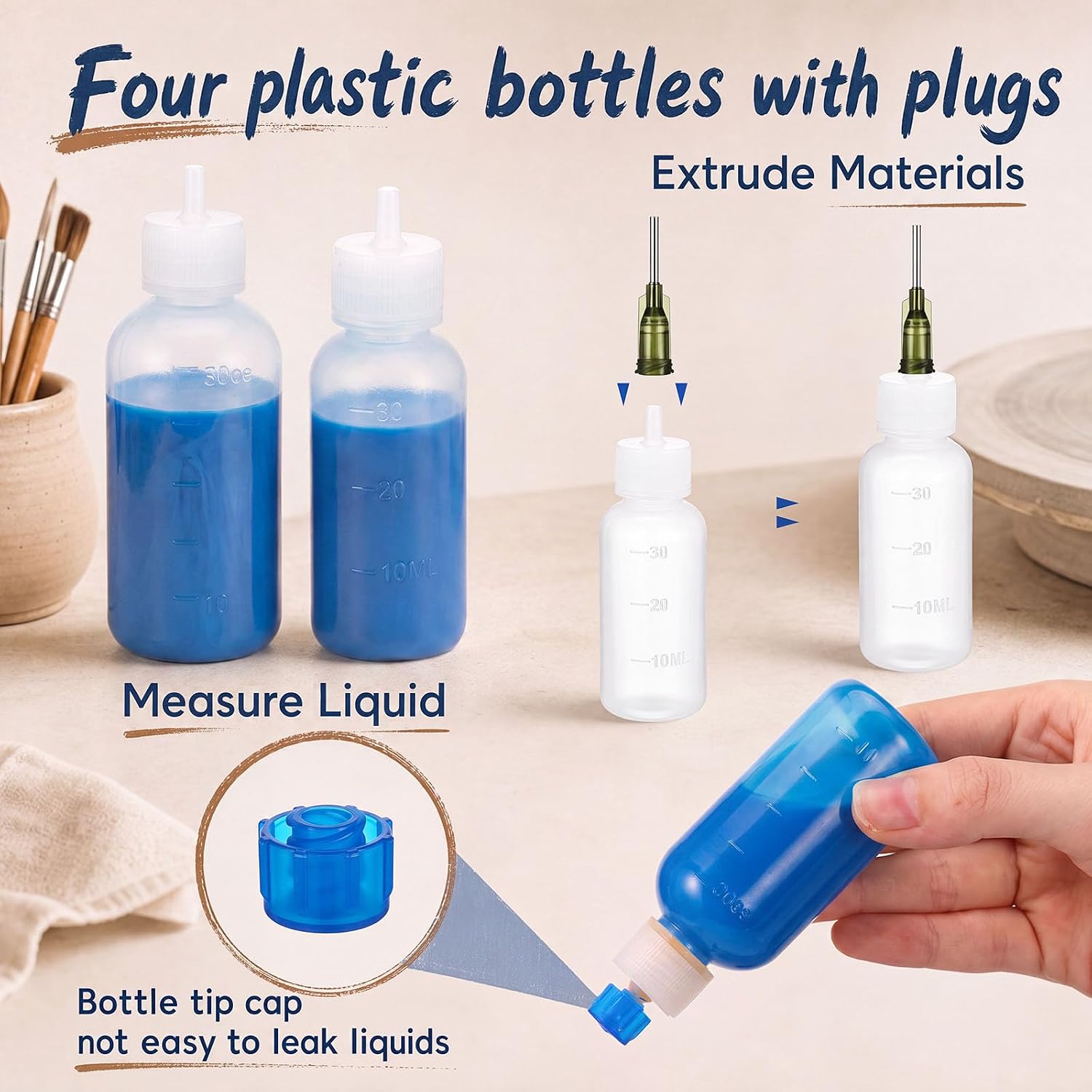 Chunyin 160 Pcs Pottery Tools Supplies Ceramic Precision Applicator, Precision Tips Applicator for Ceramic Bottles Glaze 3 oz Clay Tool, Slip Trailing Pottery Squeeze Bottle, Glaze Brushes, Dropper