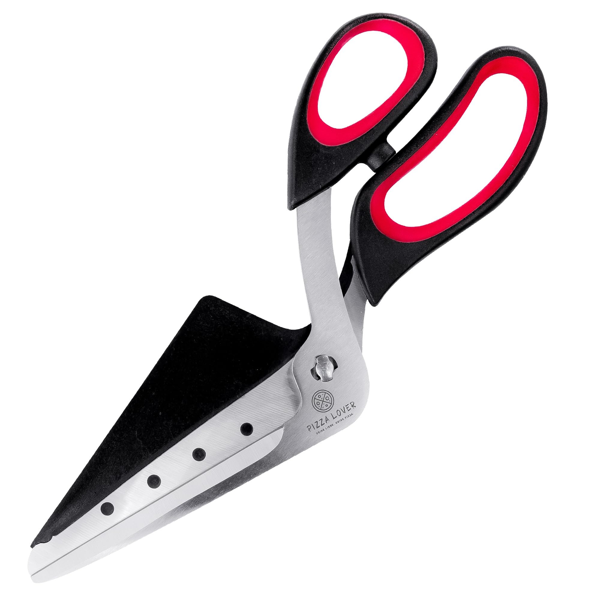 Pizza Lover Pizzaschere Edelstahl mit Antirutsch Griff und inkl. abtrennbare Servierschaufel - Küchenschere auch für Flammkuchen &amp;amp;amp; Kuchen - Pizzazubehör - Spülmaschinenfest - Rot/Shwarz