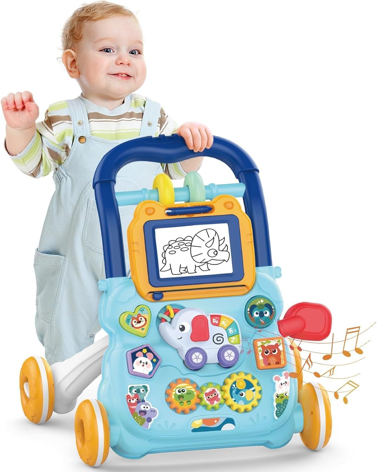 Baybee 2 in 1 Baby Walker for Kids, Activity Walker for Babies with Drawing Board, Music, shape sorters & Rotary gears, Activity Kids Walker for Baby Boys Girl 6-12 Months (Blue)