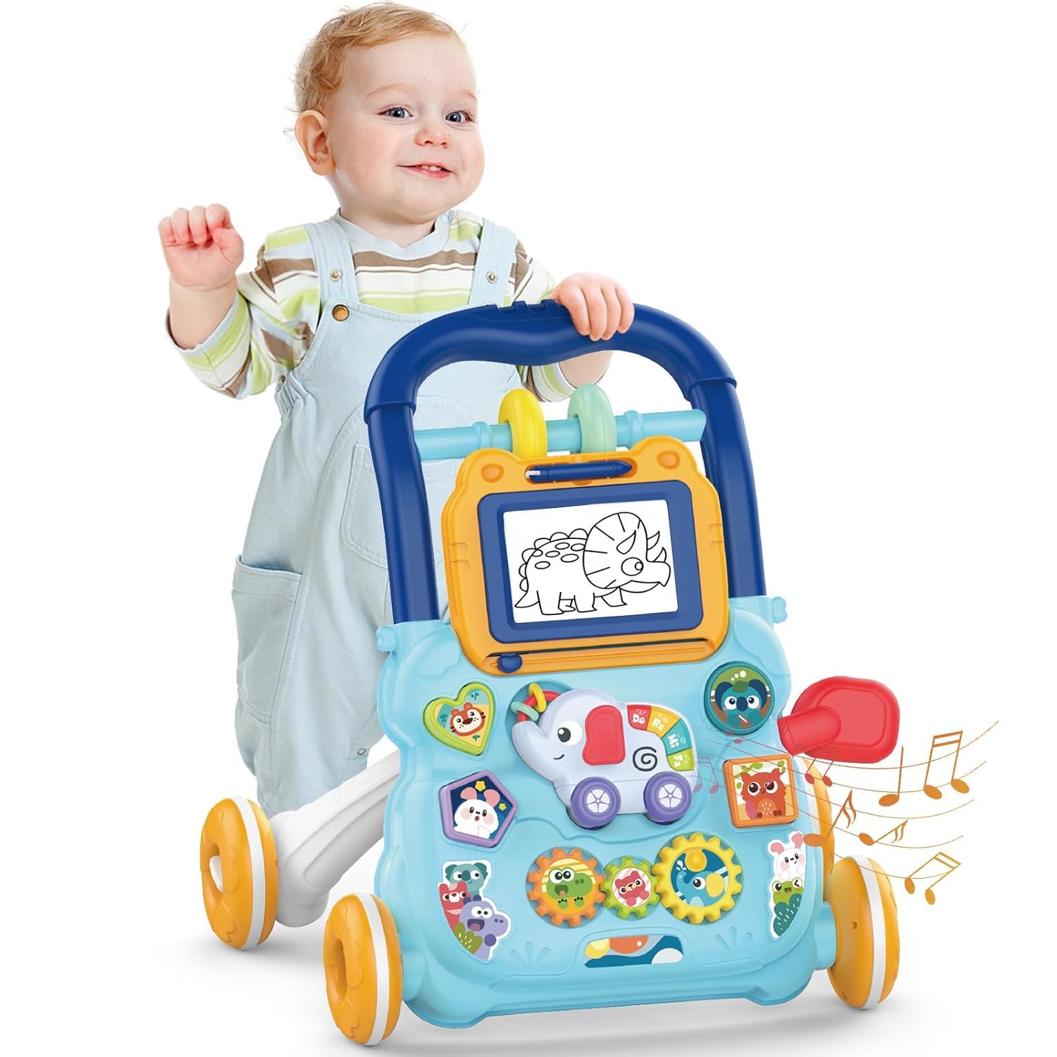 Baybee 2 in 1 Baby Walker for Kids, Activity Walker for Babies with Drawing Board, Music, shape sorters & Rotary gears, Activity Kids Walker for Baby Boys Girl 6-12 Months (Blue)