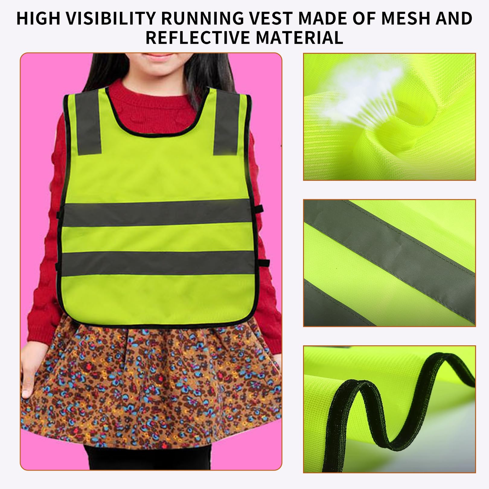 2 Pieces Kids High Vis Vest,Hi Visibility Reflective Childs Safety Children's Strips Vests Fluorescent Green Visibility Reflectors Jackets,for Kid Toddler Childrens Family Driving Costume Outdoor - Image 3
