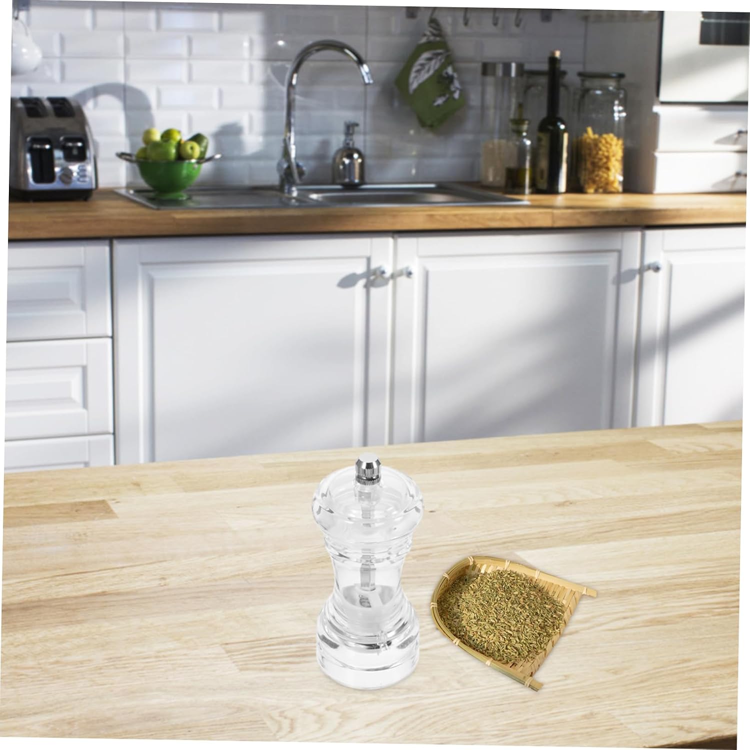 PRETYZOOM Adjustable Pepper Mill Coarseness Control Acrylic and Ceramic Spice Shaker for Kitchen Use for Sea Salt and Black Pepper