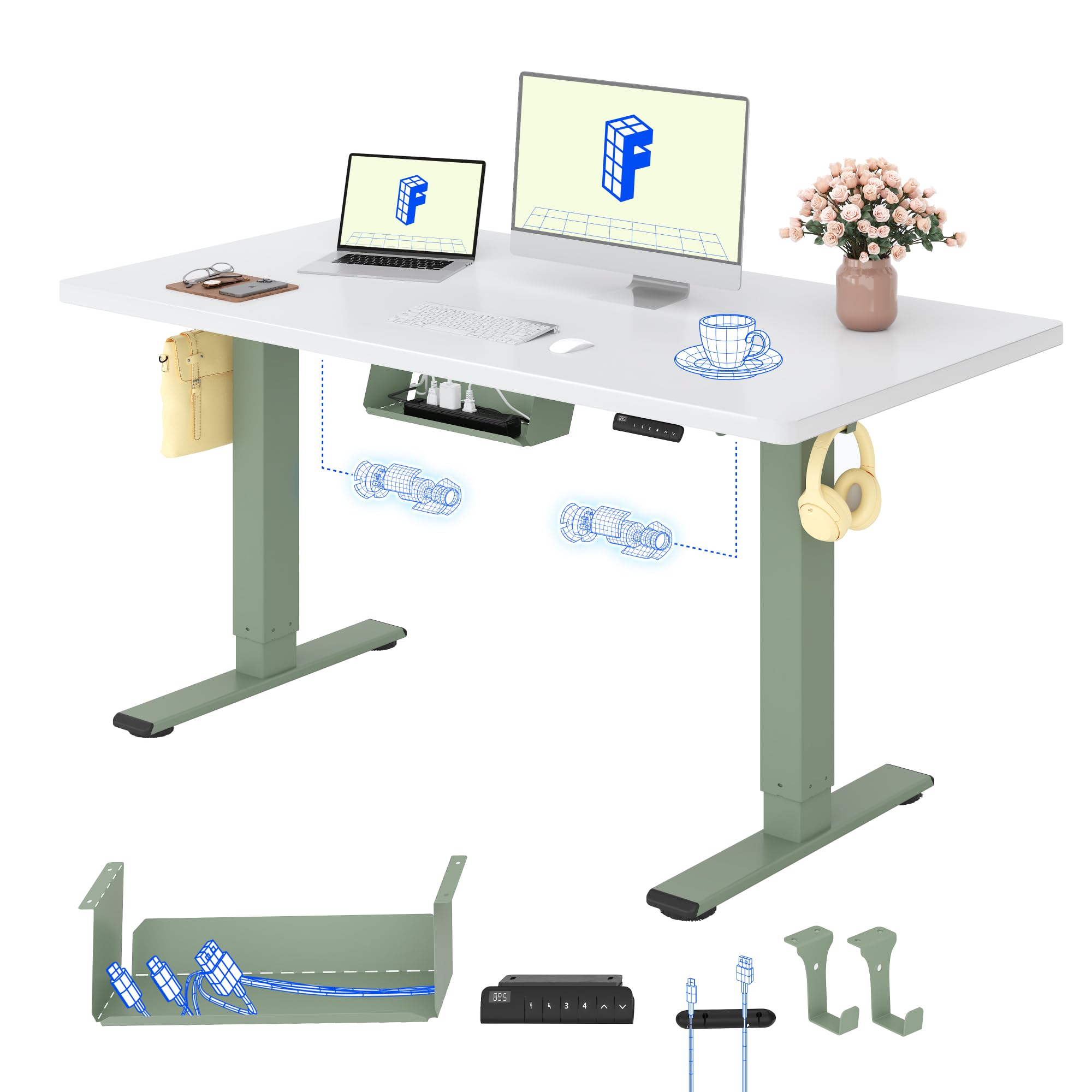 FLEXISPOT Höhenverstellbarer Schreibtisch mit 2 Motoren & 25MM EINTEILIGER Tischplatte 140x80 cm, Ergonomischer Bürotisch Elektrisch mit Kabelmanagement, Memory Funktion & Höhenanzeige