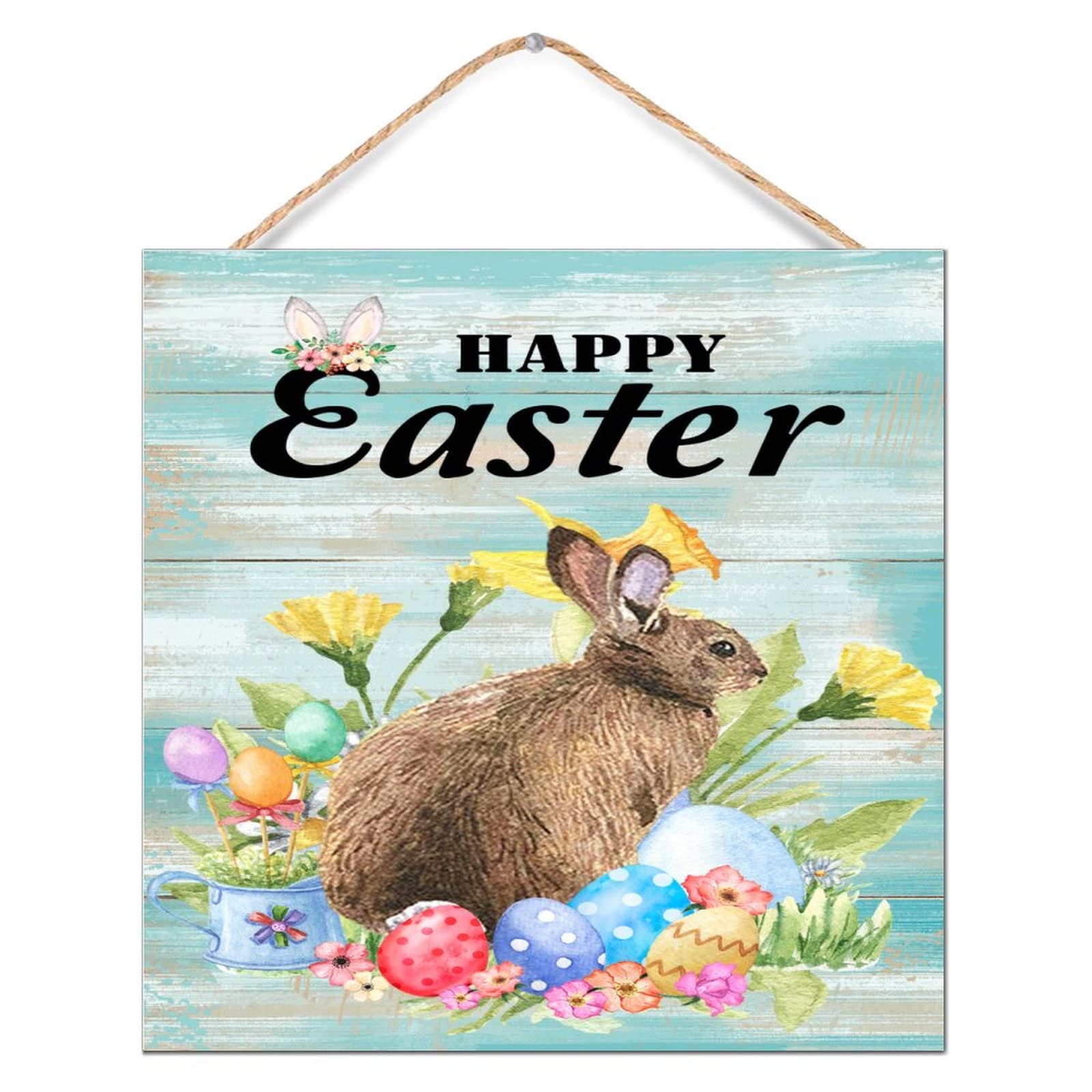 Plaque murale Happy Easter en bois déco 30,5 x 30,5 cm - 8
