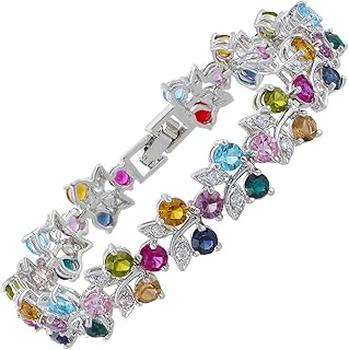 Tenis Pulsera [18cm/7inch] con Corte Redondo Piedras Preciosas Circonita CZ [3 Colores disponibles] en 18K Chapado en oro blanco, Elegancia Moderna Sencillo