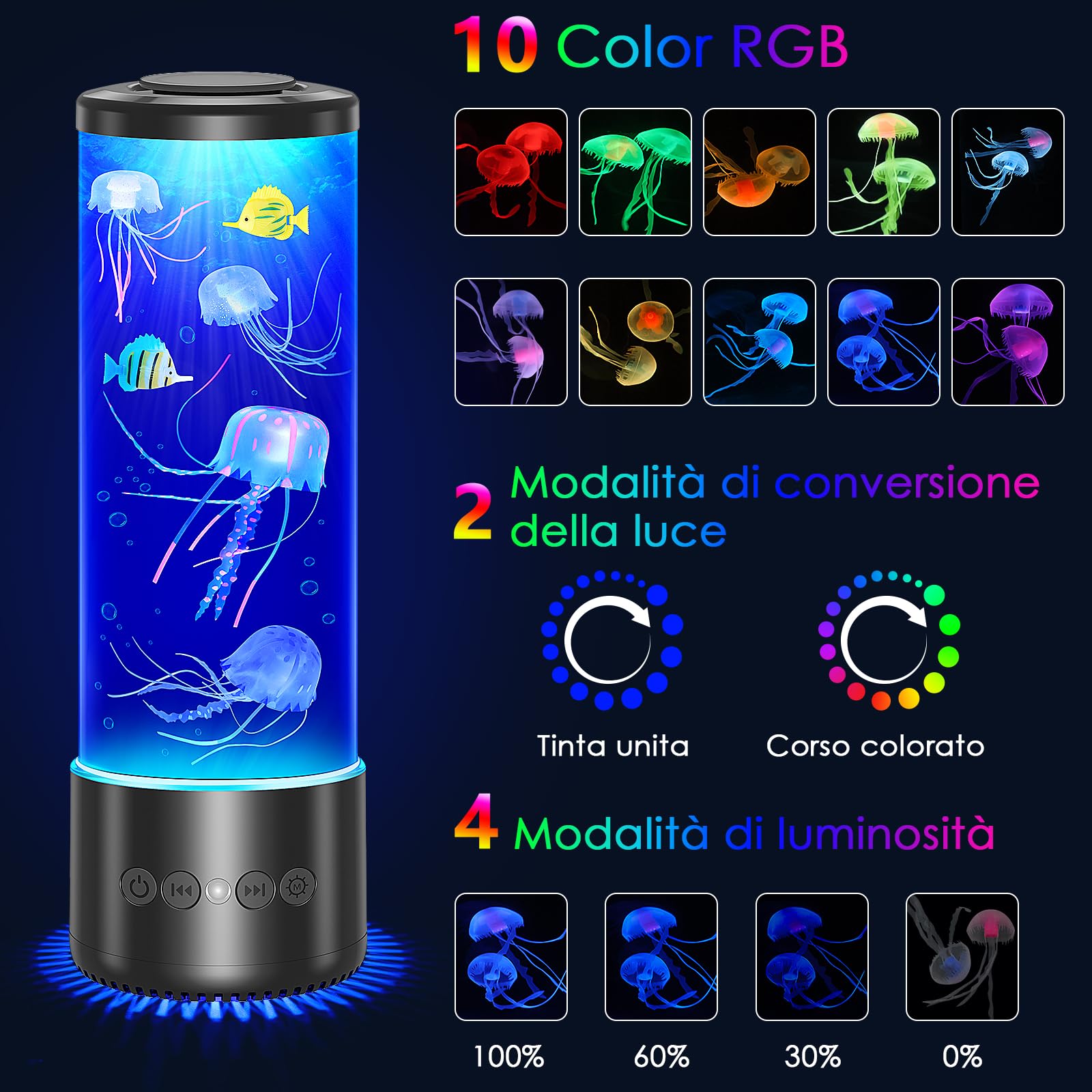 Radikor lampada medusa con 12 rumore bianco, jellyfish lamp con 10 colori e telecomando, Lampada acquario medusa led per bambini e adulti, lampada jellyfish per il relax, decorazione della casa