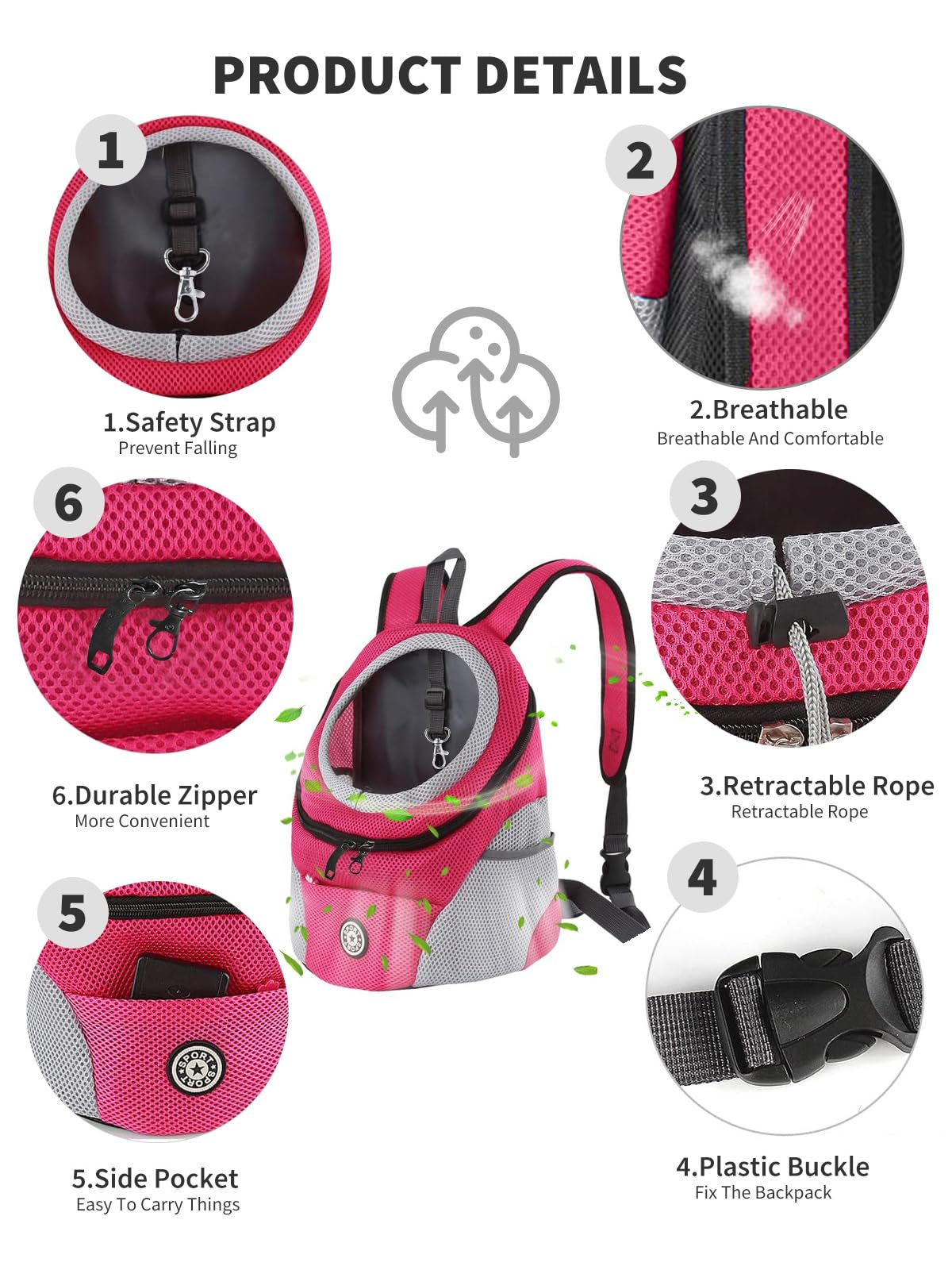 PETCUTE Rugzak voor honden en puppy's, ademende rugzak voor huisdieren, veiligheidslijn, heuptas voor honden en katten, verstelbare opening, voor reizen PETCUTE Rugzak voor honden en puppy's, ademende rugzak voor huisdieren, veiligheidslijn, heuptas voor honden en katten, verstelbare opening, voor reizen
