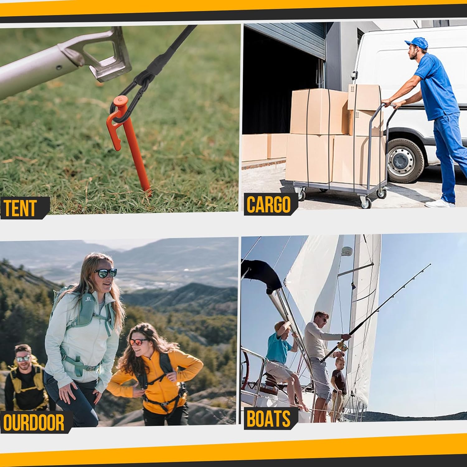 Bungee Cords with Carabiner Clips, 12 Inch, Black, 6 Pack (6, 12in) - Image 6