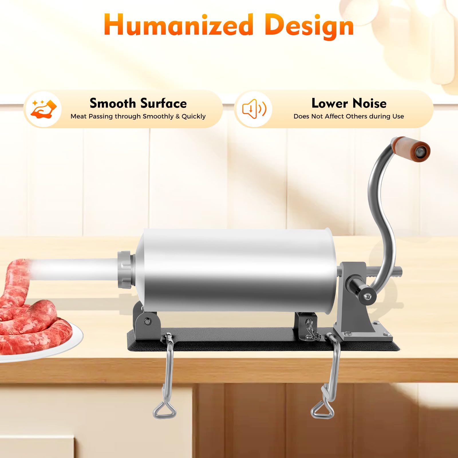 Cocina manual de salchichas de acero inoxidable de 3 litros con 4 tubos de llenado y 2 tornillos de sujeción, manivela tipo embutido, prensa manual para salchichas, máquina manual para restaurantes