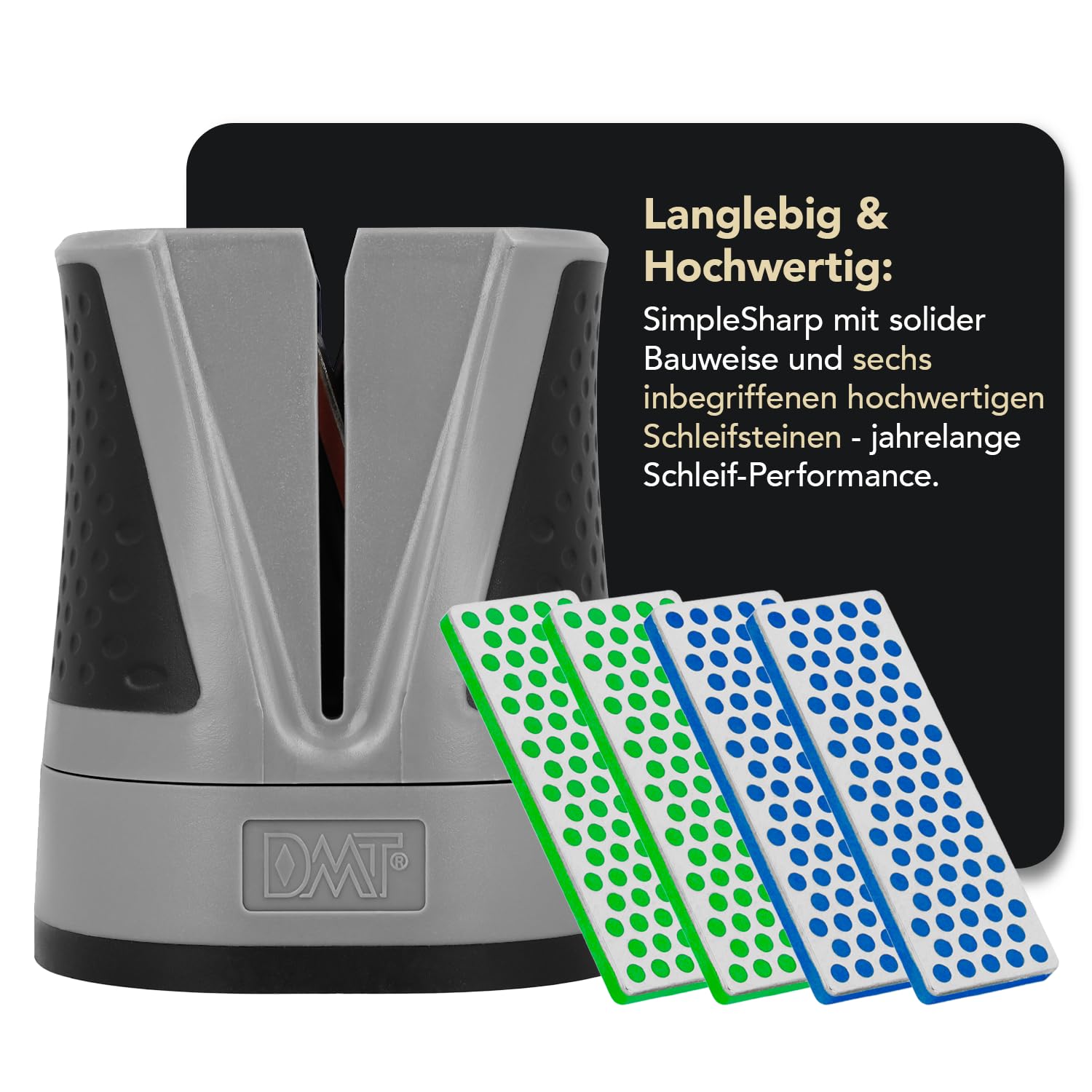 DMT SimpleSharp Classic Bundle Grob, Fein & Extrafein | Diamant Messerschärfer für rasiermesserscharfe Klingen mit perfektem Schleifwinkel | Schärft beidseitig mit extraharten Diamant-Steinen