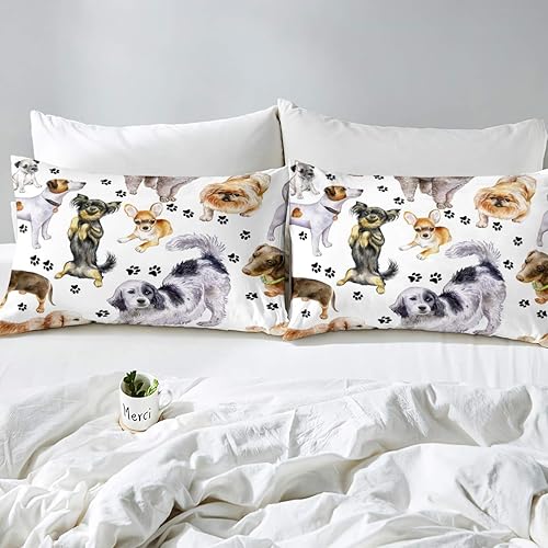Miniatura 3 de Feelyou Juego de ropa de cama para niños y niñas, con estampado de perros encantadores, sábana bajera ajustable con patrón de animales en 3D, funda